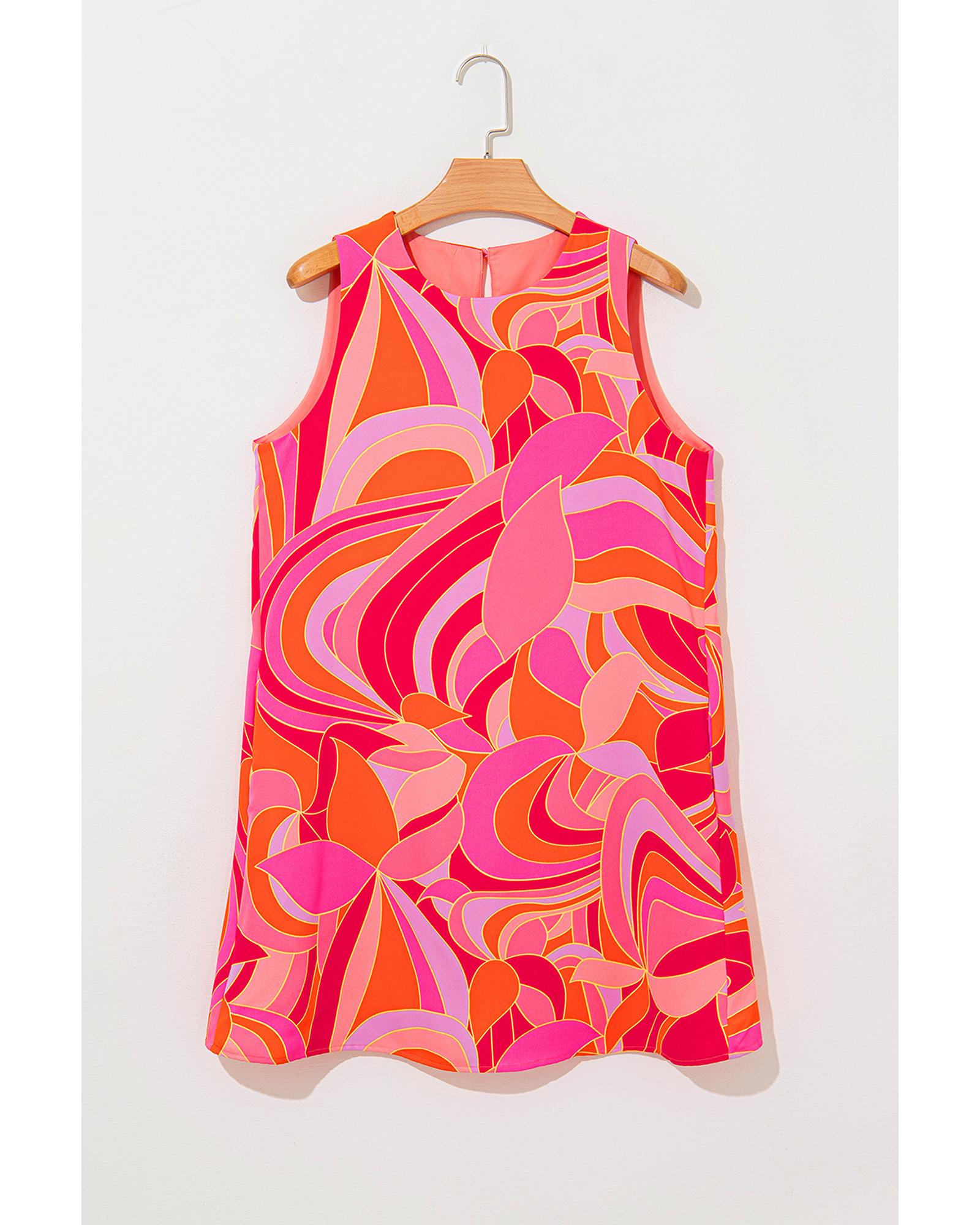 Rose Abstract Floral Print Sleeveless Shift Mini Dress - M 7