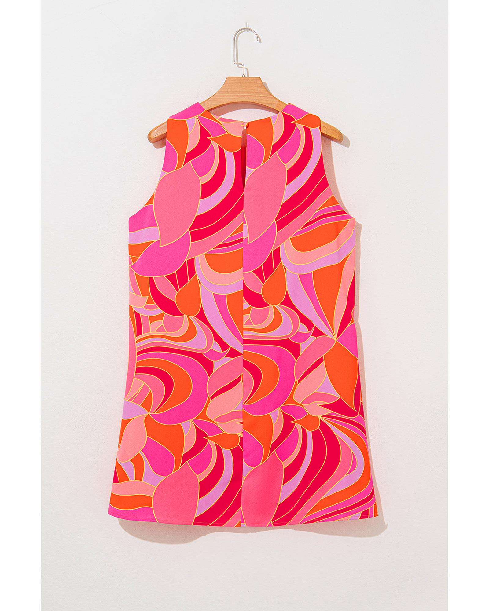 Rose Abstract Floral Print Sleeveless Shift Mini Dress - XL 8