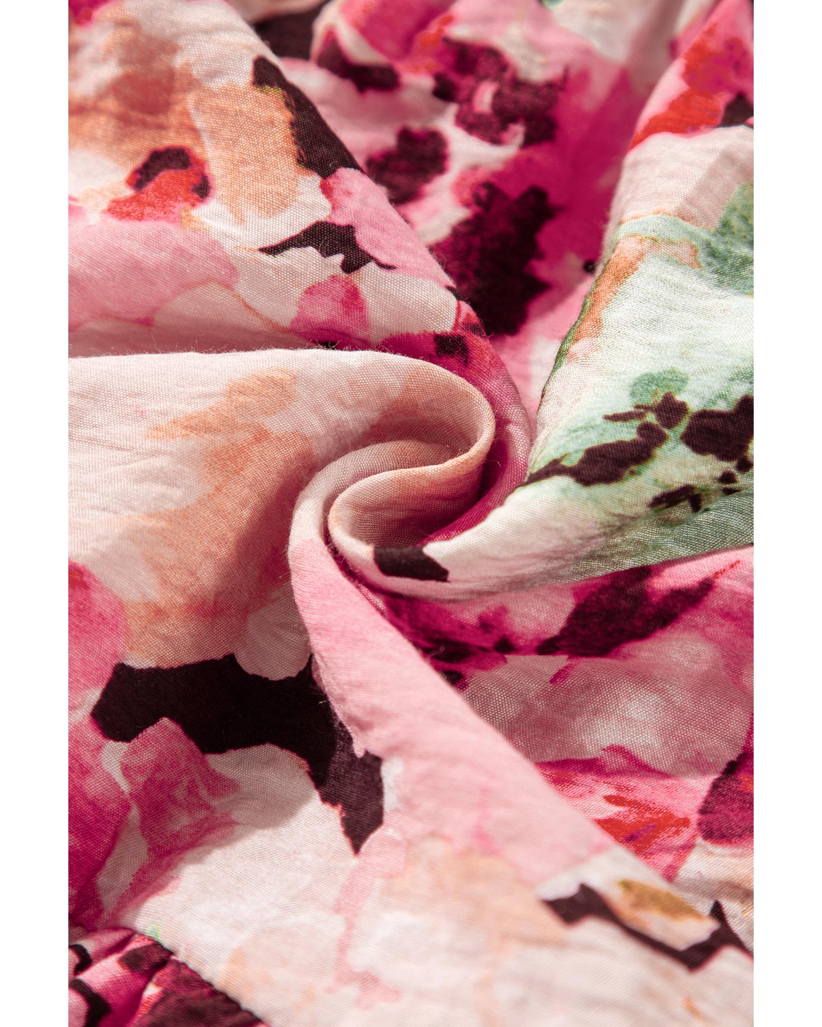 Pink Floral Sleeveless Halter Neck Shirred Back Ruffled Mini Dress - XL 8