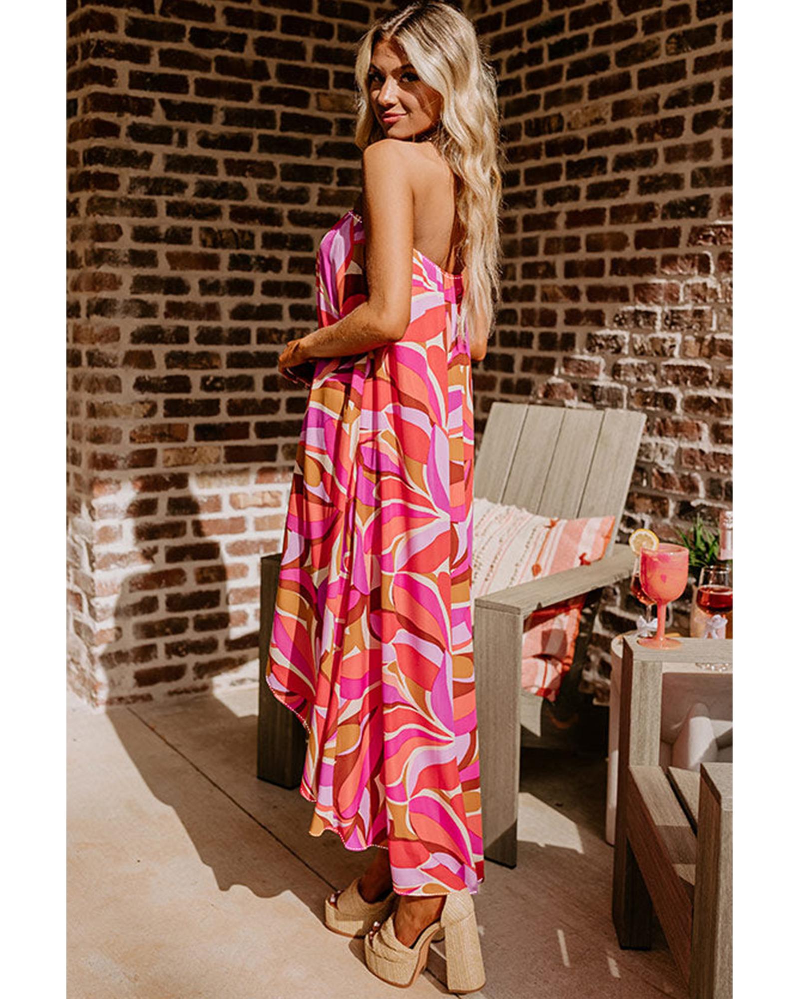 Rose Floral High Low Bandeau Vacay Dress - L