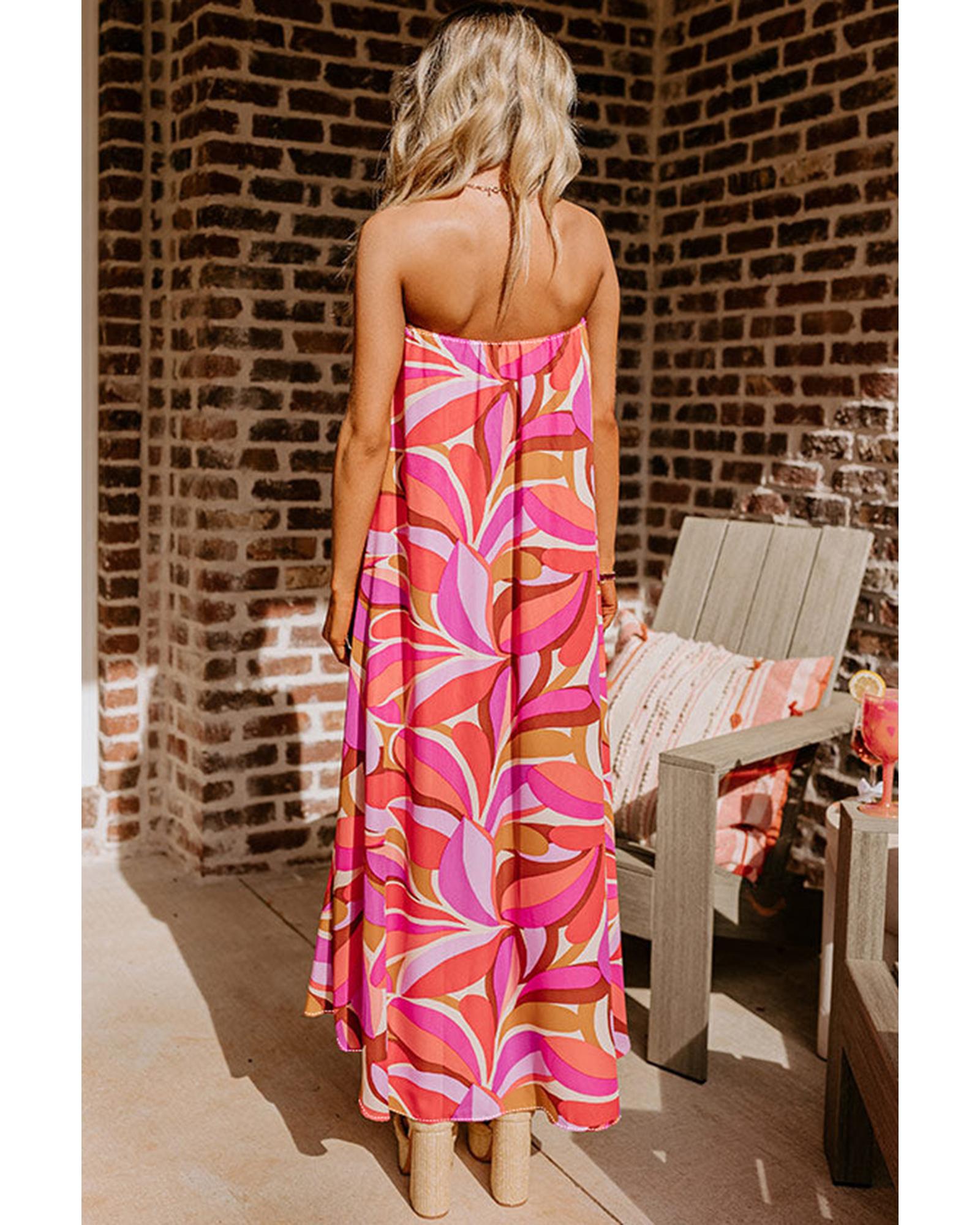 Rose Floral High Low Bandeau Vacay Dress - M 4