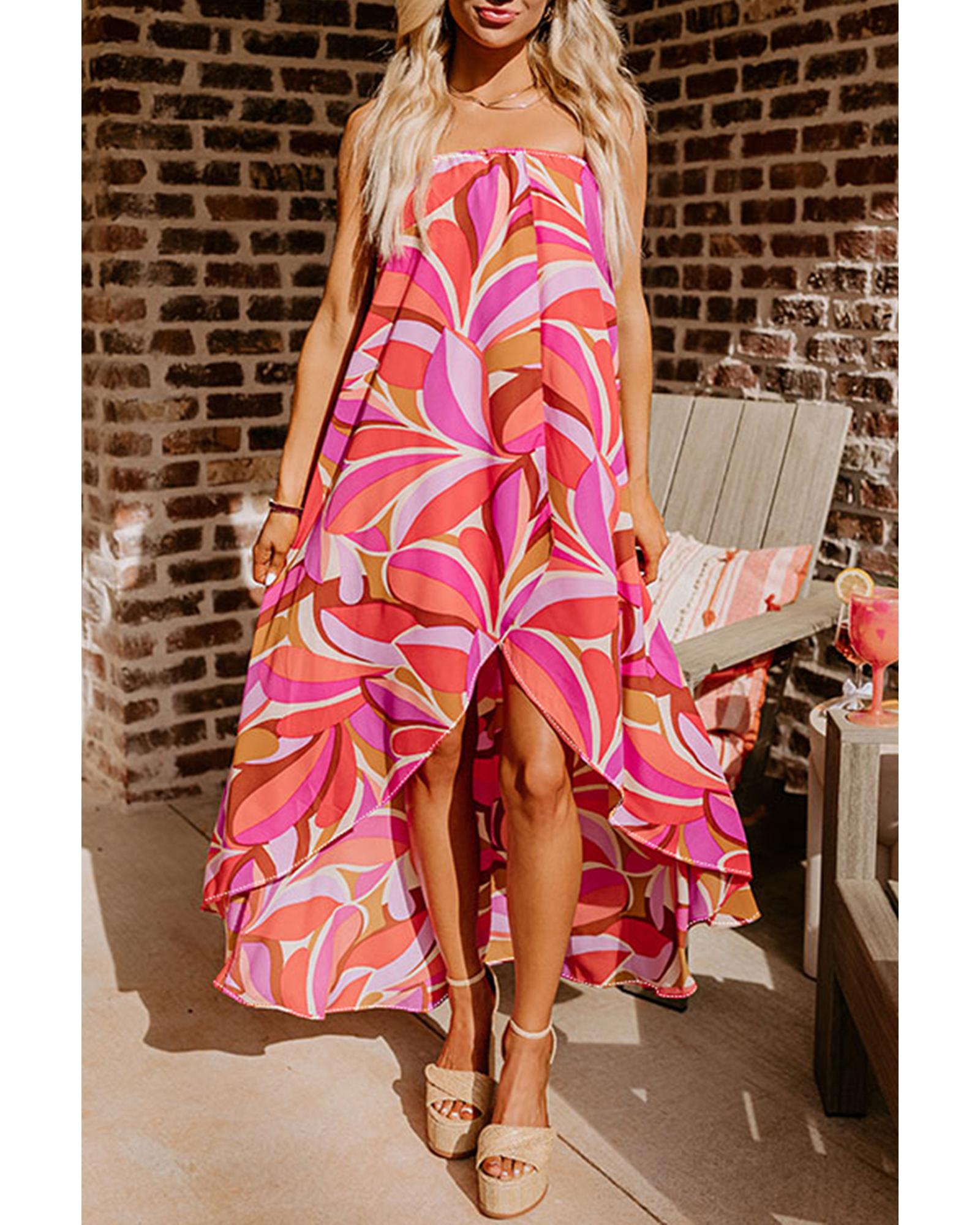 Rose Floral High Low Bandeau Vacay Dress - XL 3