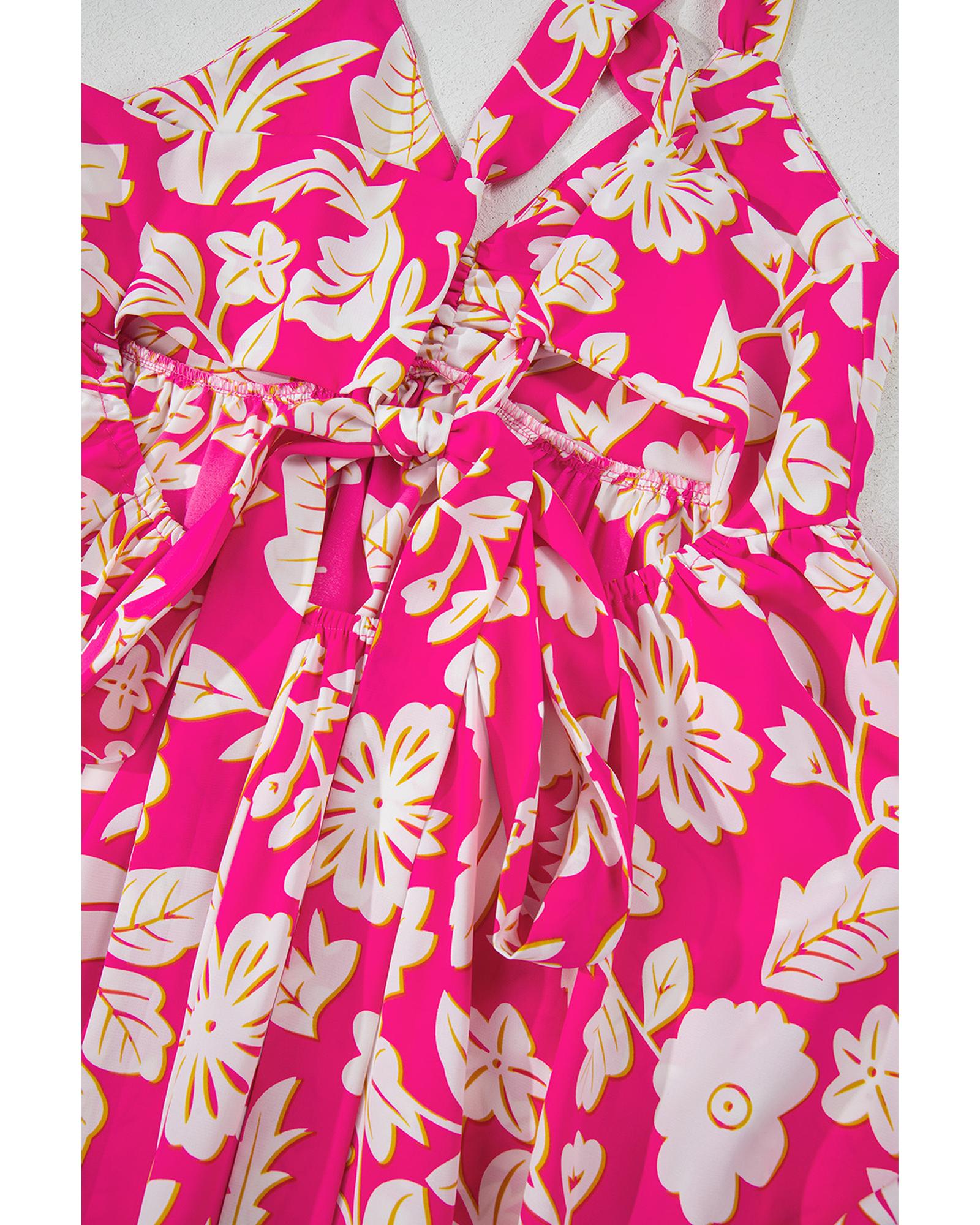 Rose Floral V Neck Crisscross Backless Maxi Dress - M 8