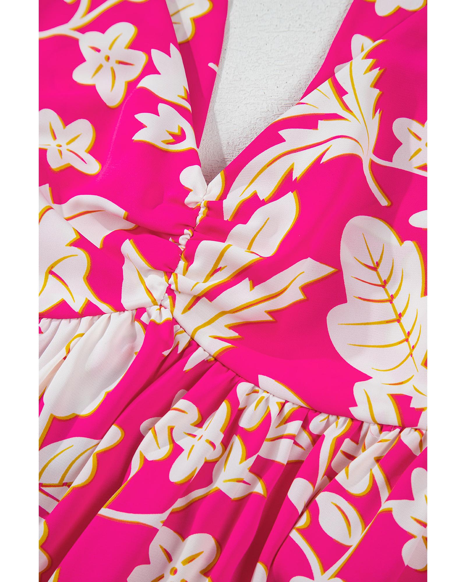 Rose Floral V Neck Crisscross Backless Maxi Dress - S 3