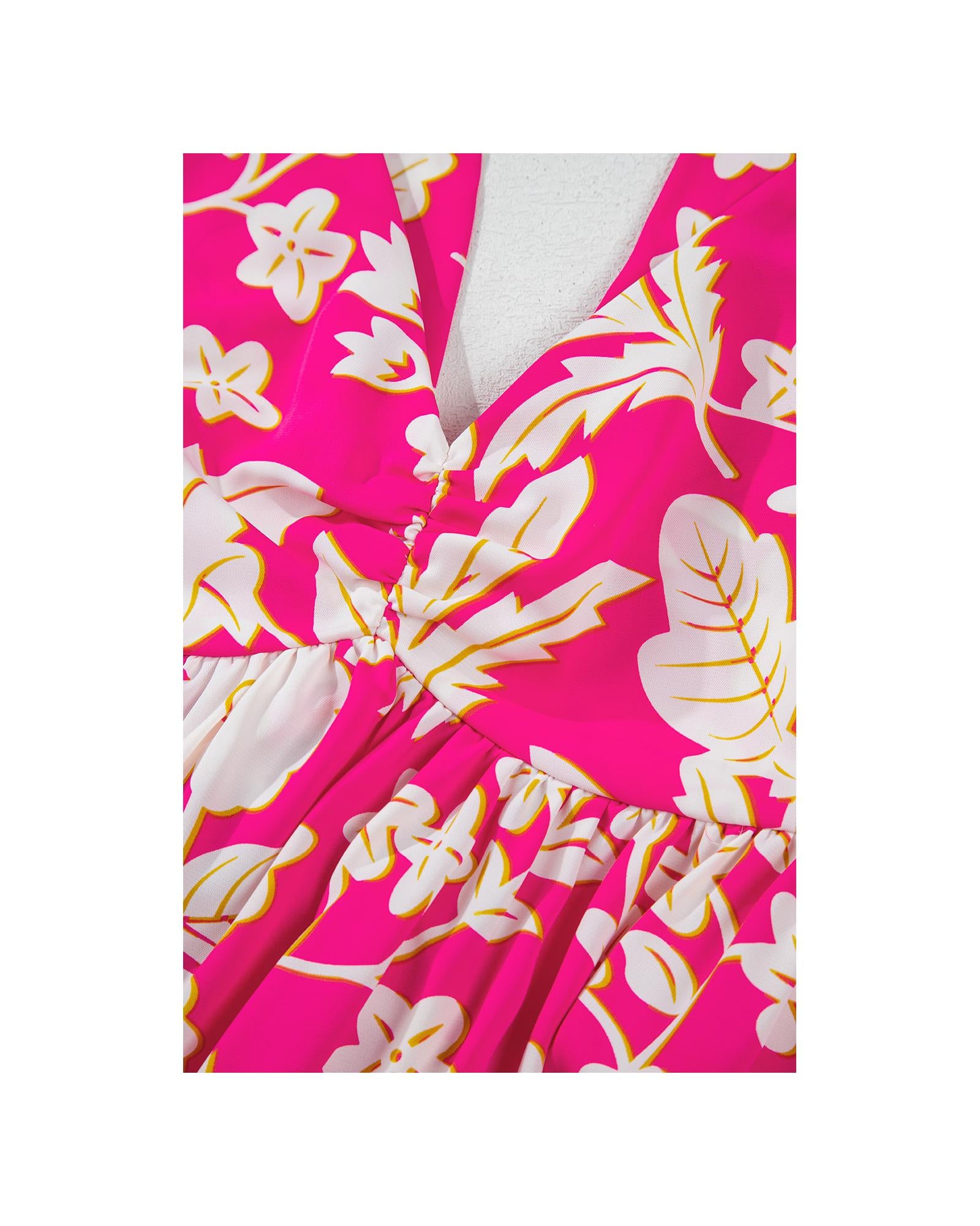 Rose Floral V Neck Crisscross Backless Maxi Dress - XL 3