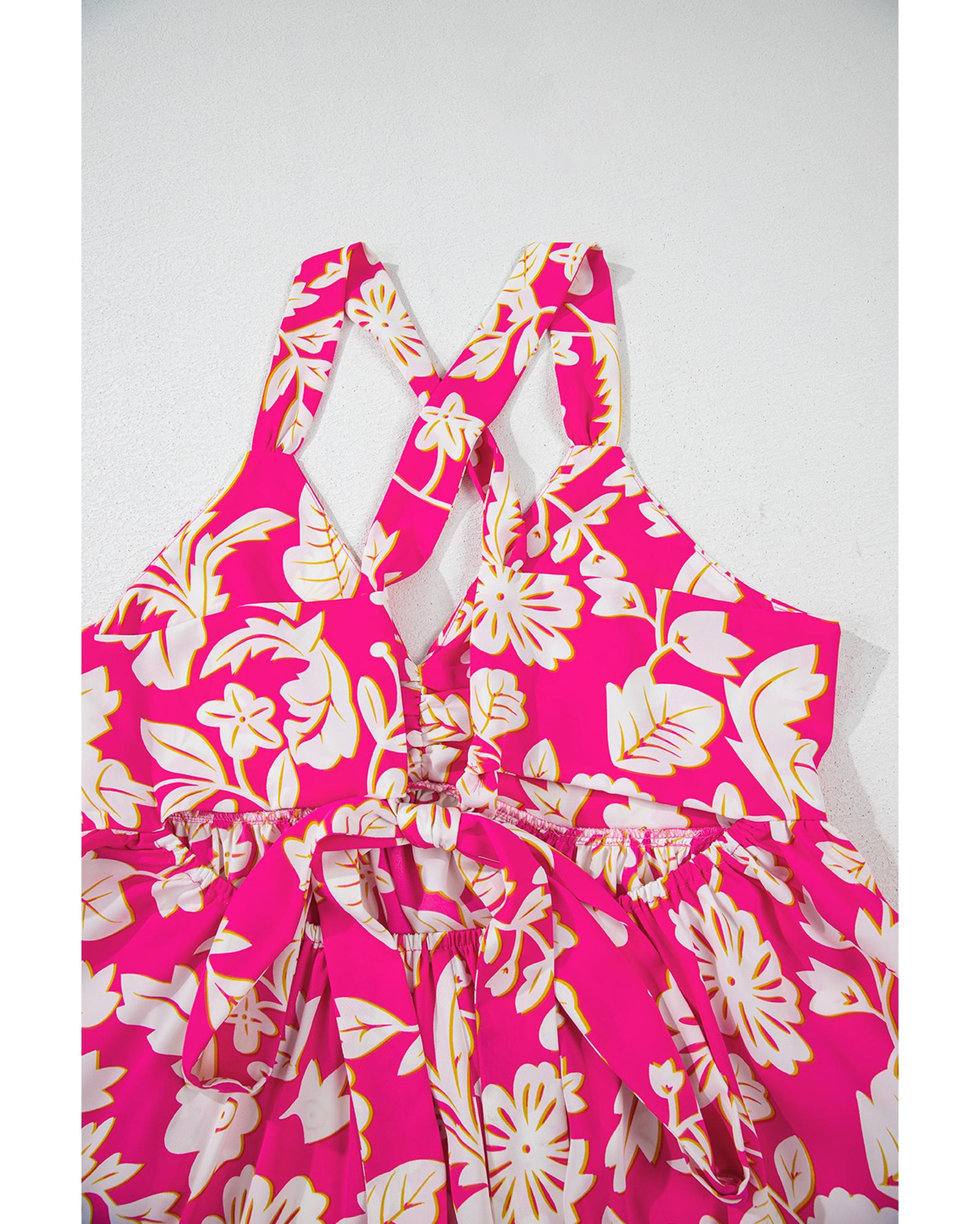 Rose Floral V Neck Crisscross Backless Maxi Dress - XL 7