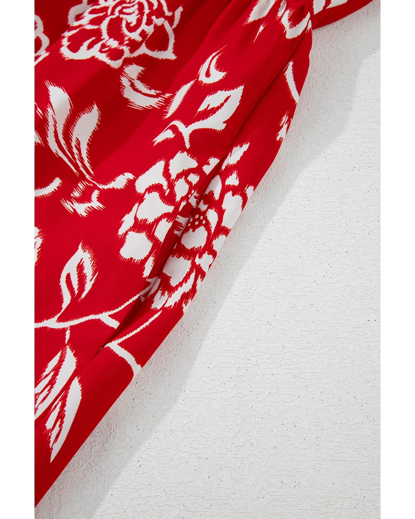 Red Floral Printed Spaghetti Strap Empire Waist Maxi Dress - M 4