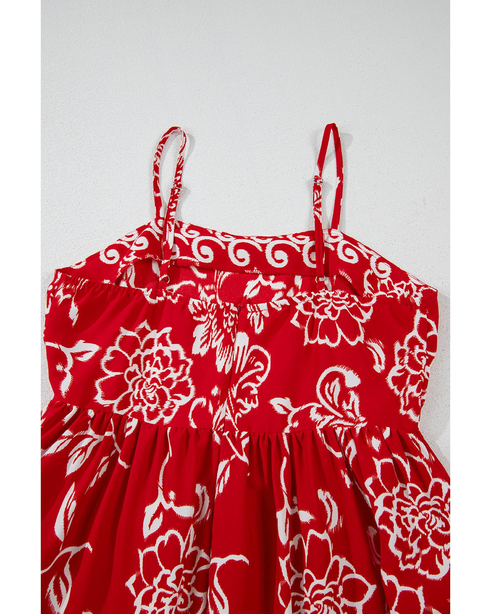 Red Floral Printed Spaghetti Strap Empire Waist Maxi Dress - XL 3