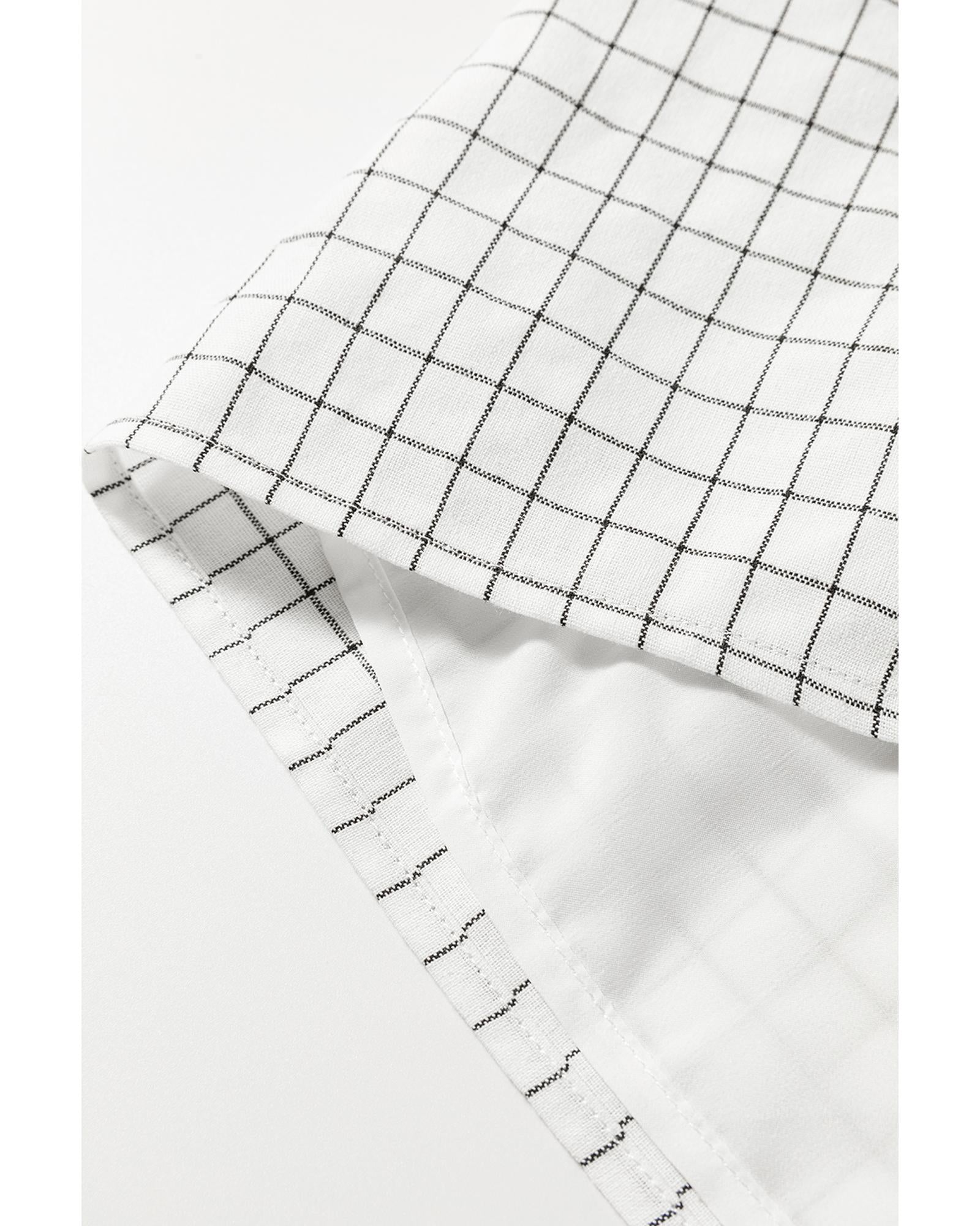 White Stripe Checkered Frilled V Neck Bracelet Sleeve Babydoll Dress - XL 3
