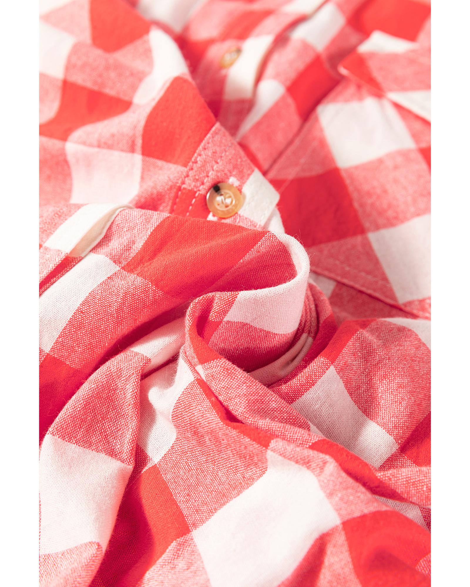 Pink Oversized Plaid Puff Sleeve Round Hem Shirt Dress - M 5