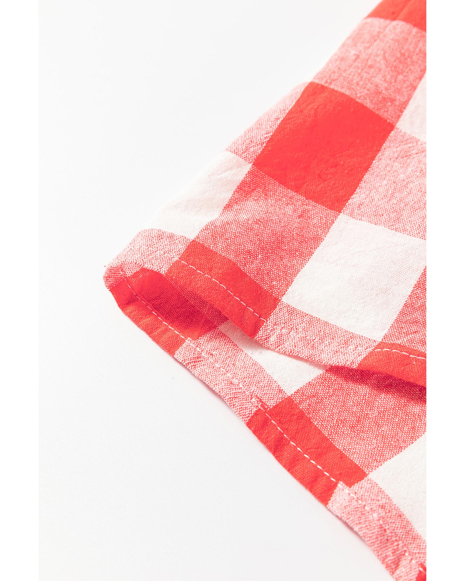 Pink Oversized Plaid Puff Sleeve Round Hem Shirt Dress - S