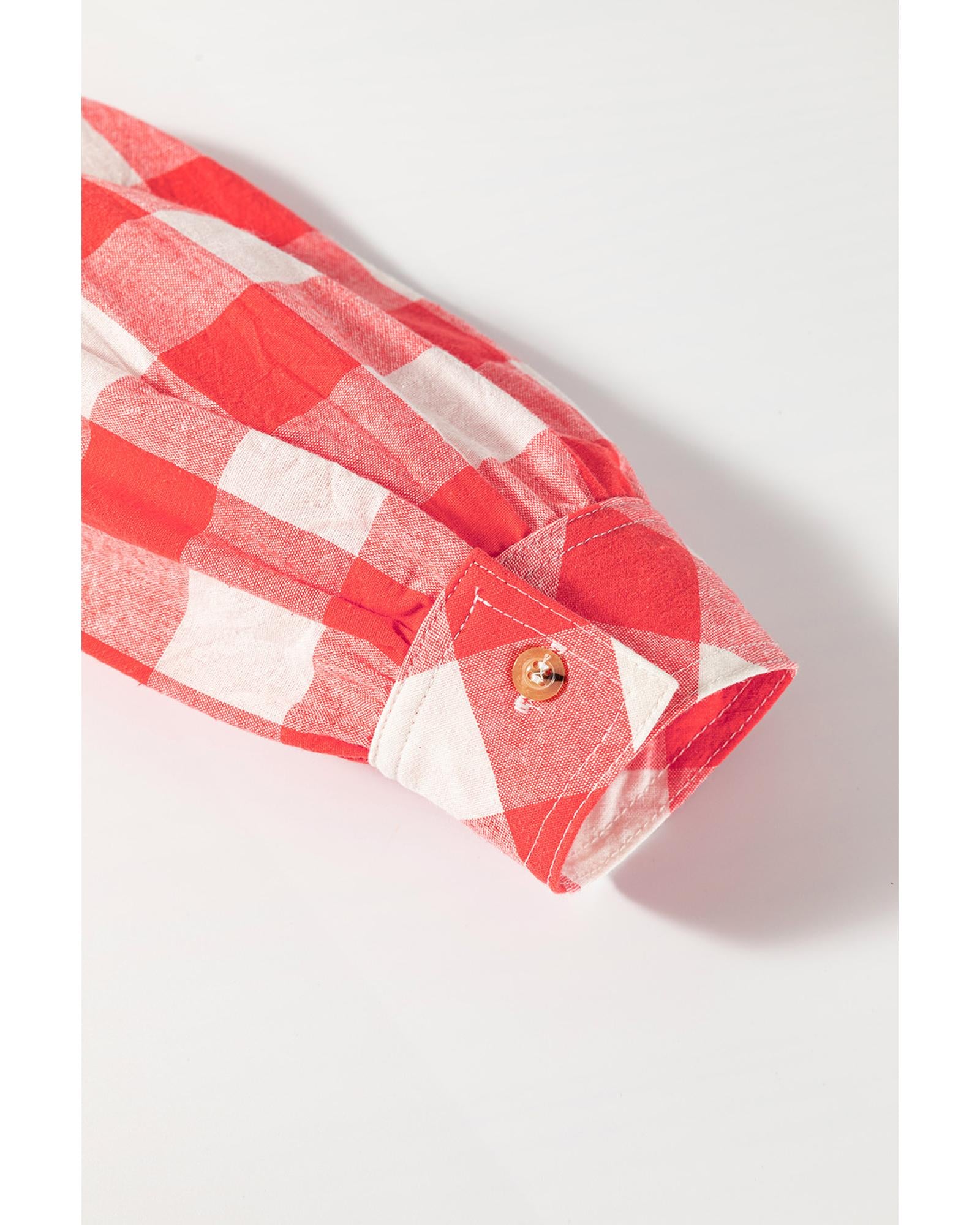 Pink Oversized Plaid Puff Sleeve Round Hem Shirt Dress - S 4