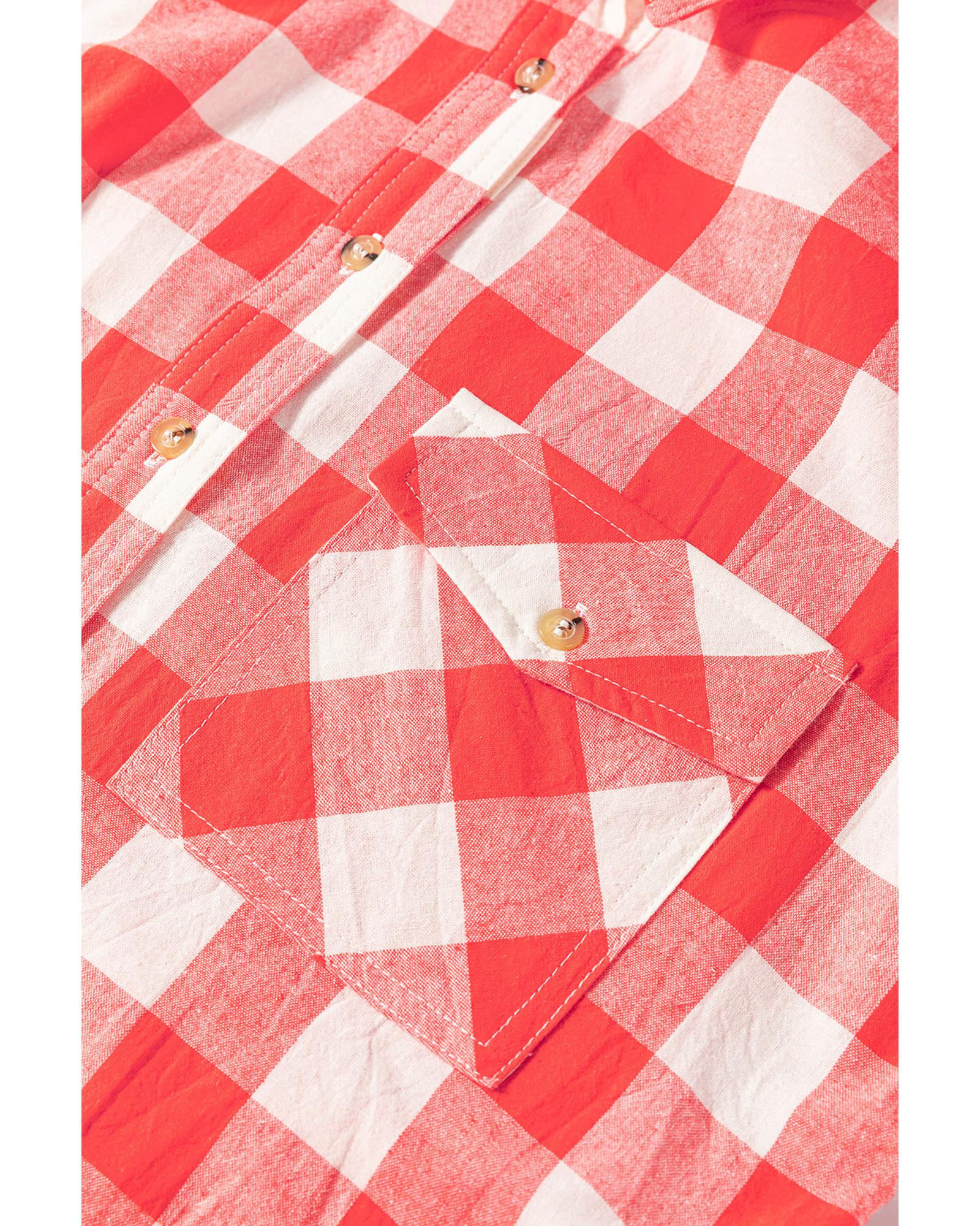 Pink Oversized Plaid Puff Sleeve Round Hem Shirt Dress - XL