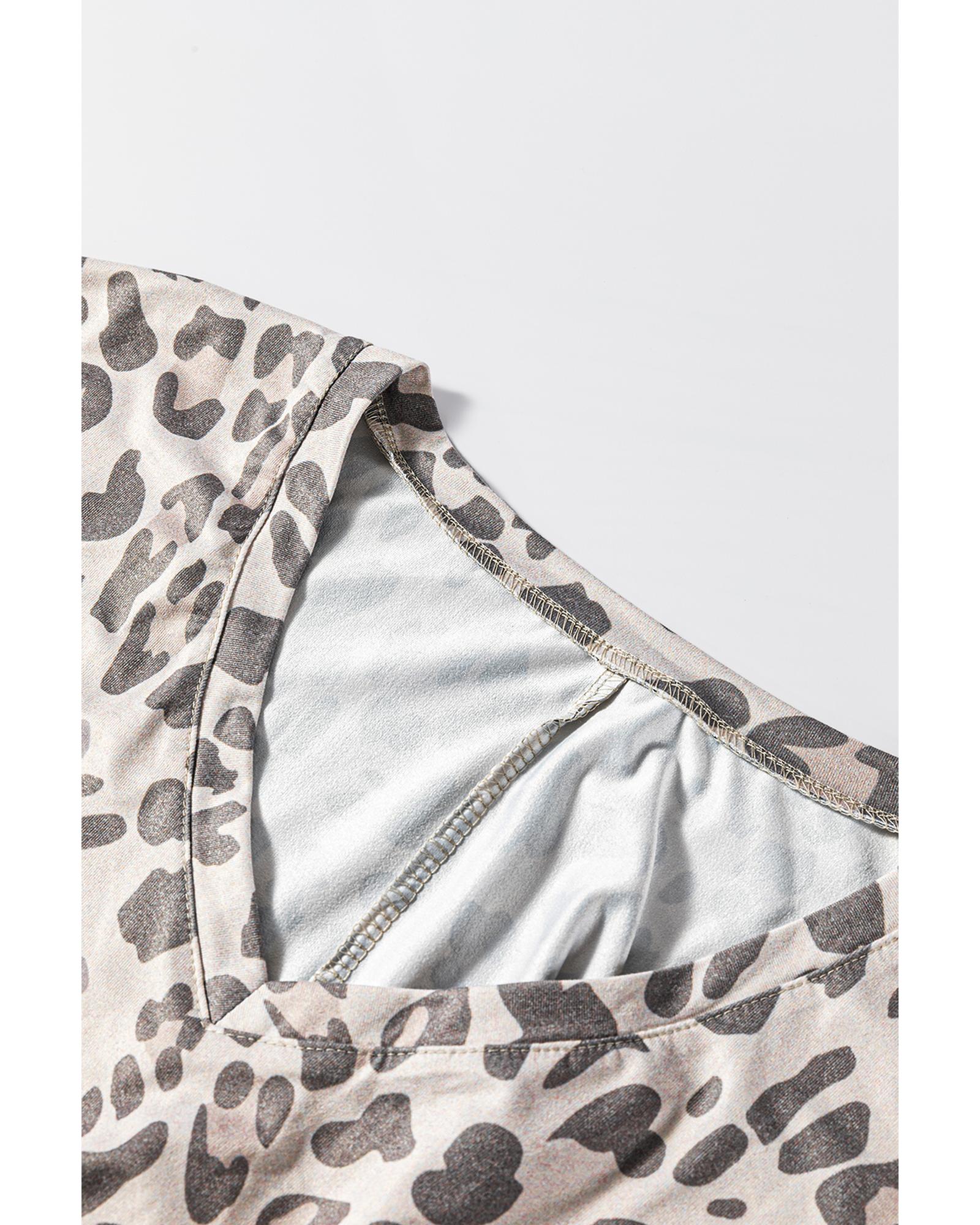 Gray Leopard Print V Neck Loose Fit Mini Dress - M 3