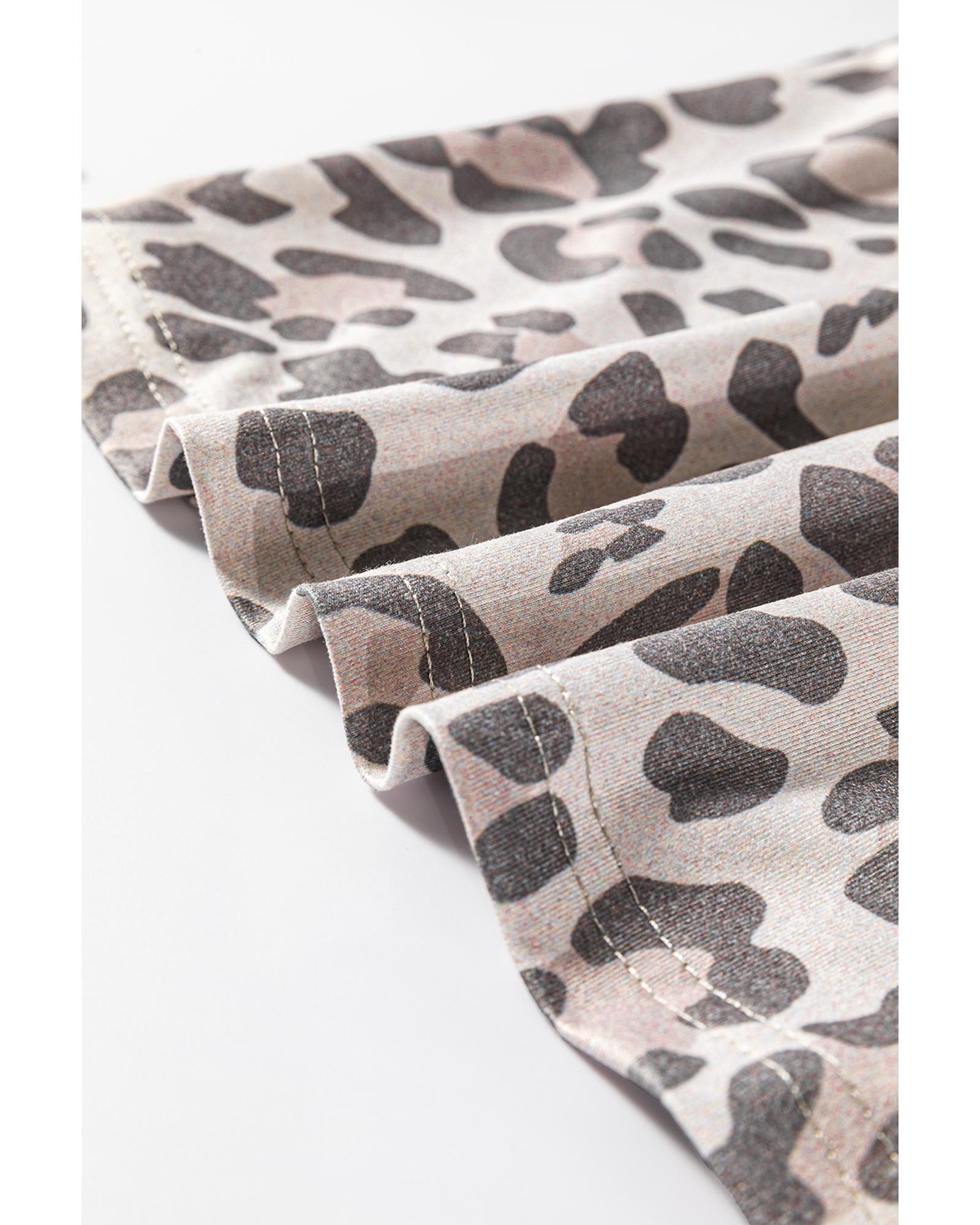 Gray Leopard Print V Neck Loose Fit Mini Dress - S 4