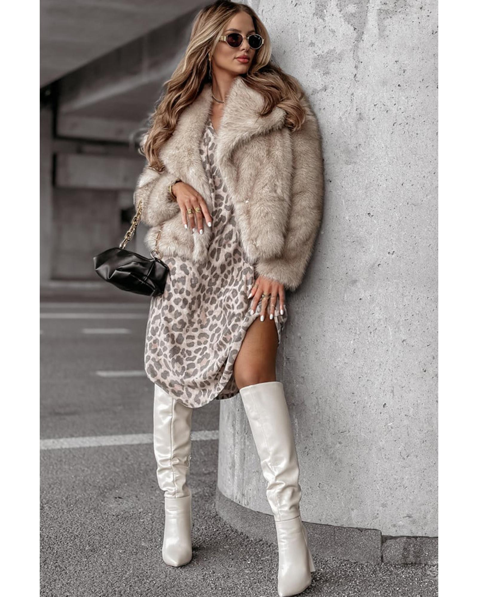 Gray Leopard Print V Neck Loose Fit Mini Dress - XL 7