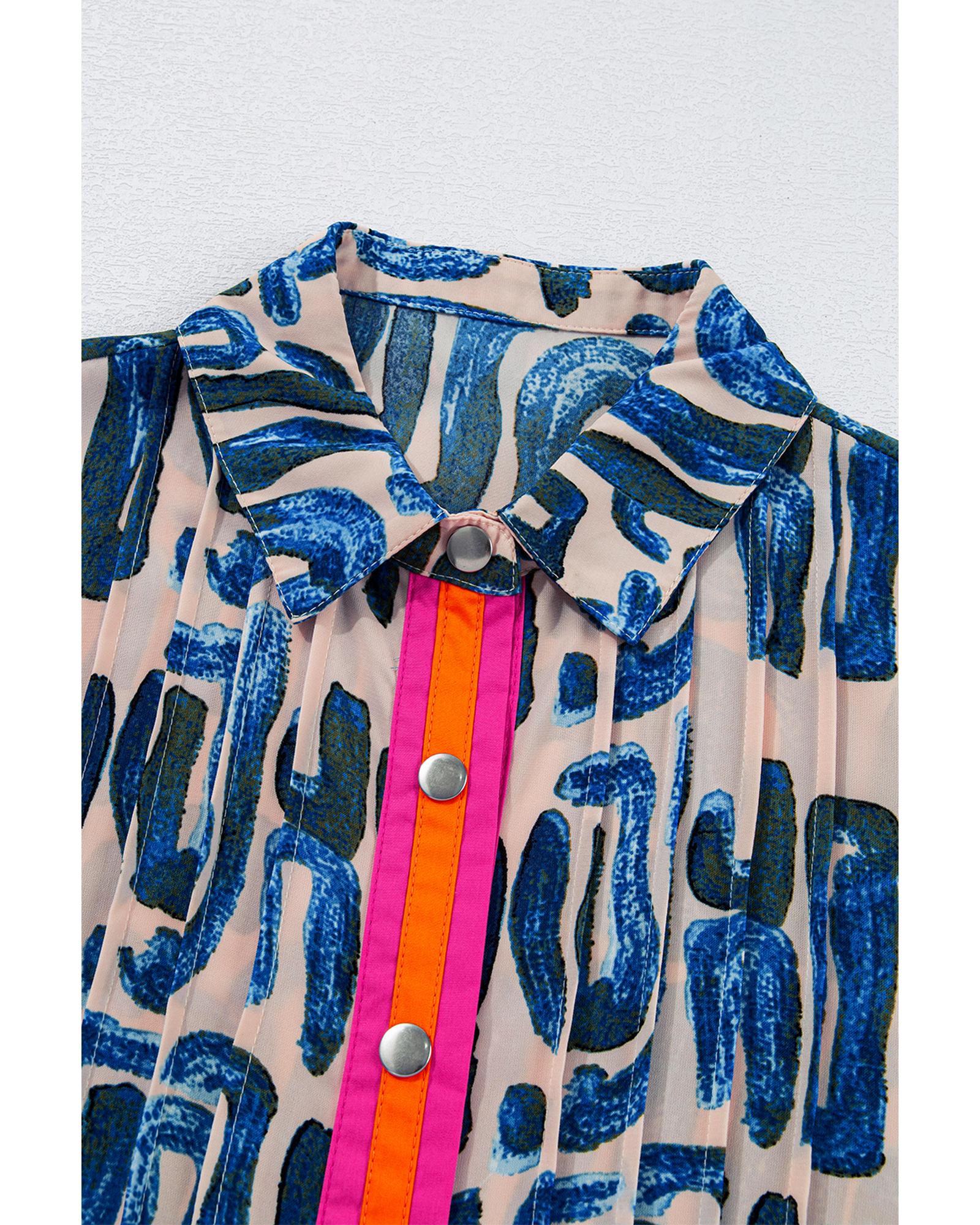 Beige Abstract Print Bubble Sleeve Button up Mini Dress - XL 8