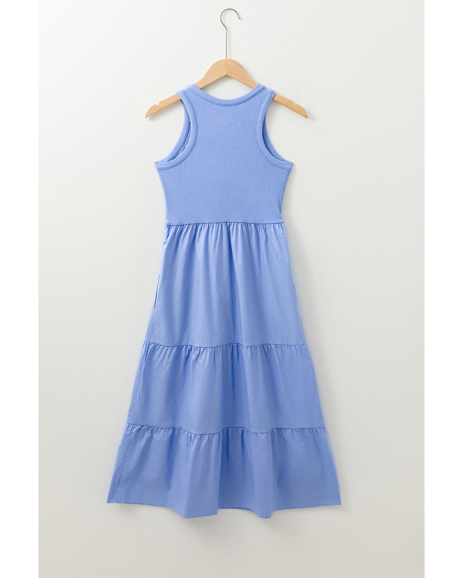 Myosotis Ribbed Vest Patchwork Tiered Midi Dress with Pockets - XL 7