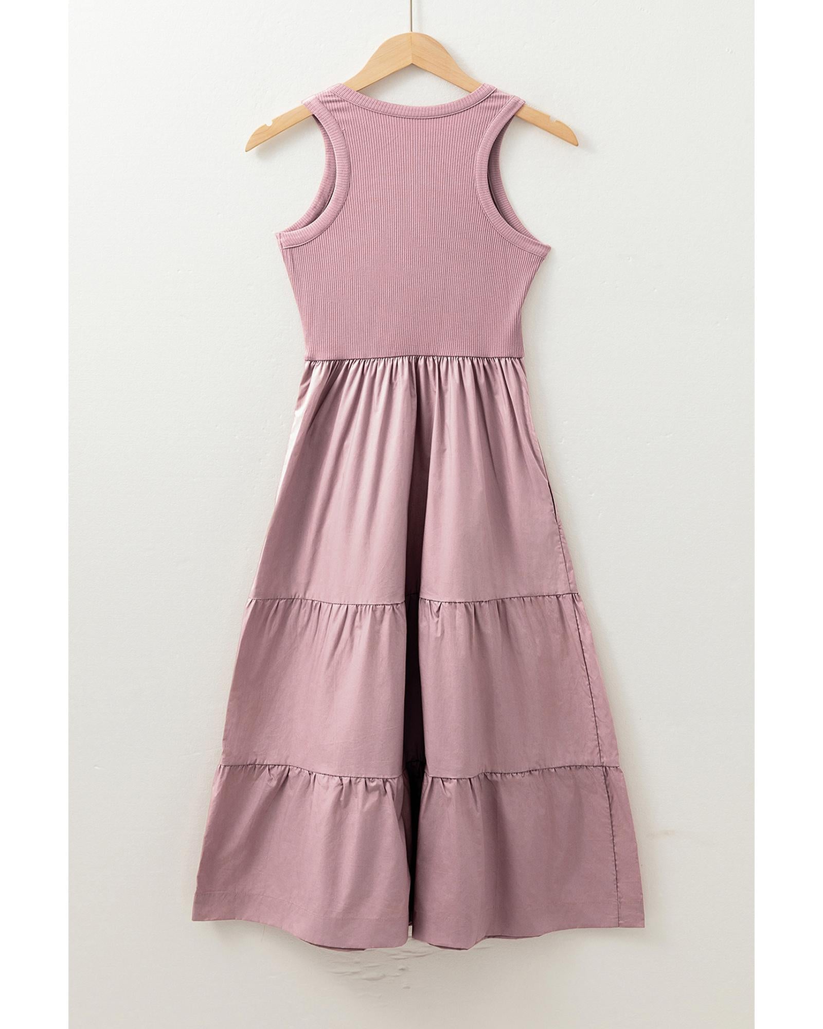 Sepia Rose Ribbed Vest Patchwork Tiered Midi Dress with Pockets - XL 6