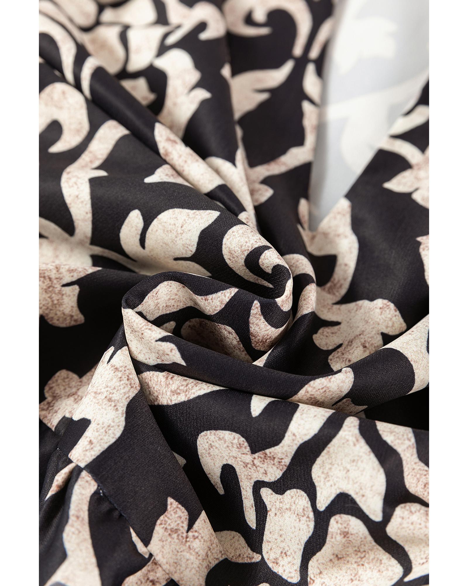 Black Retro Floral Mixed Print Split Neck A-line Dress - M