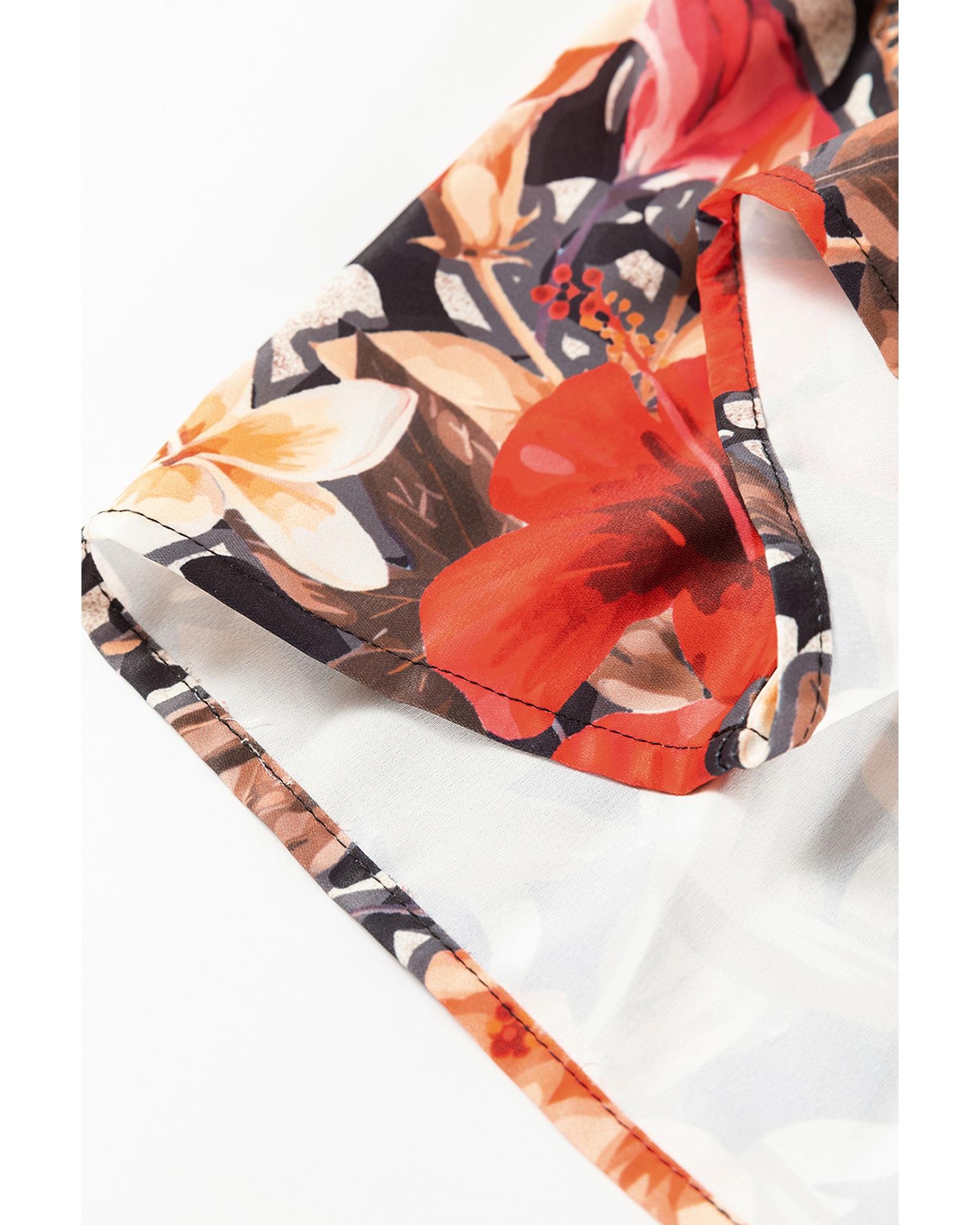 Black Retro Floral Mixed Print Split Neck A-line Dress - M 4
