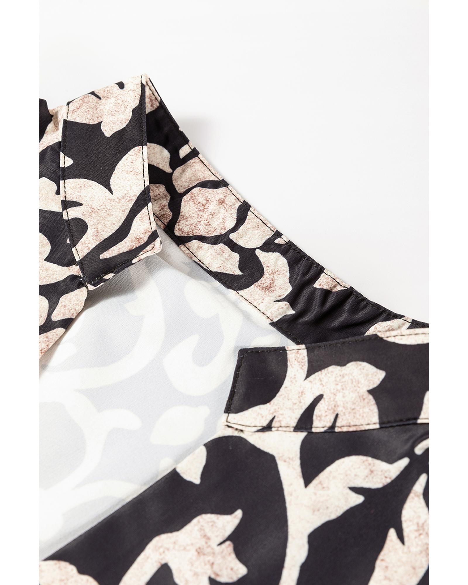 Black Retro Floral Mixed Print Split Neck A-line Dress - M 8