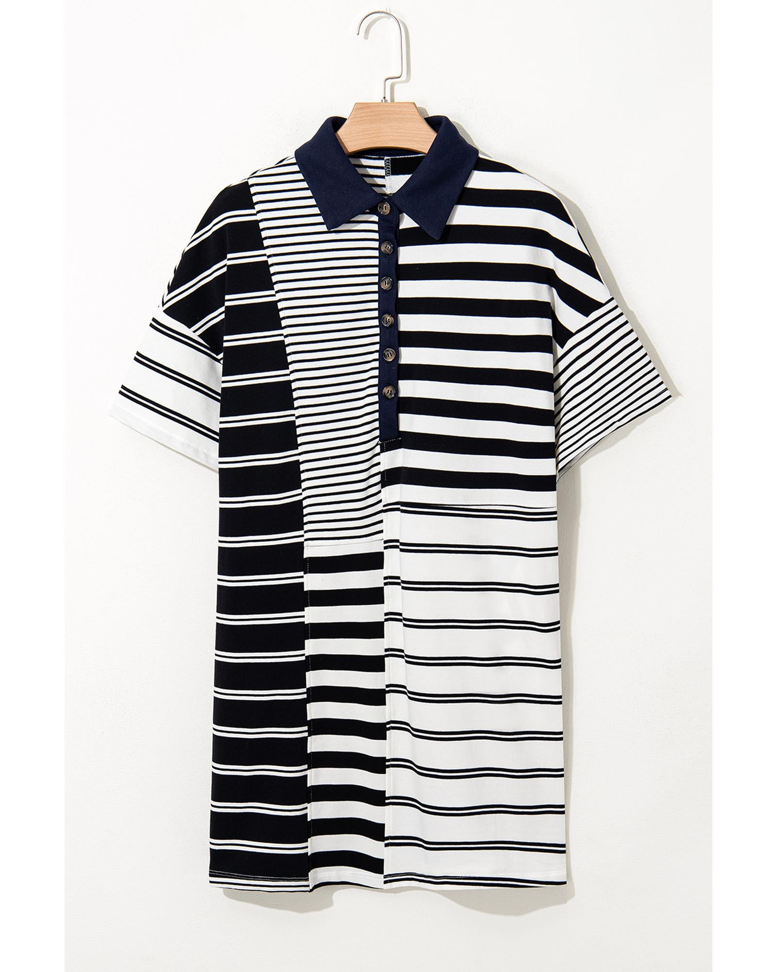Black Stripe Half Placket Polo T Shirt Dress - S 7