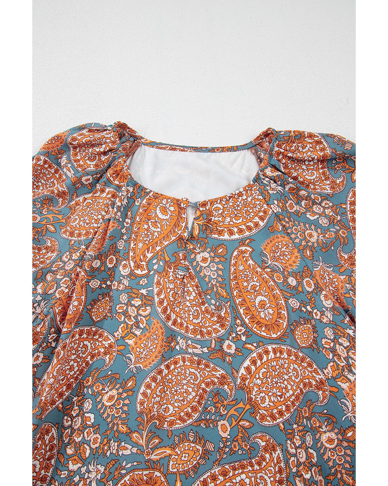 Orange Paisley Print Loose Fit Drawstring High Waist Mini Dress - L 8