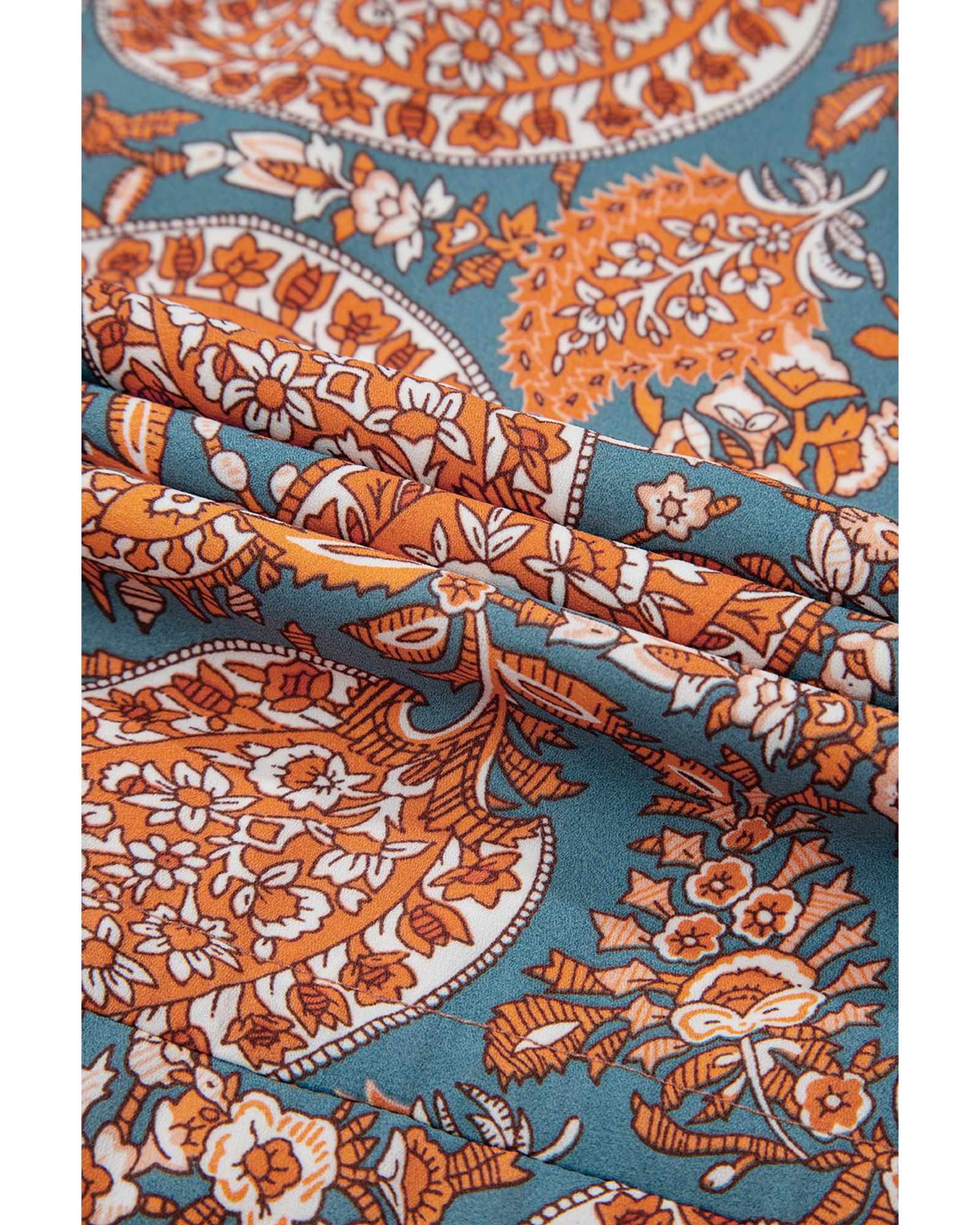 Orange Paisley Print Loose Fit Drawstring High Waist Mini Dress - XL 5