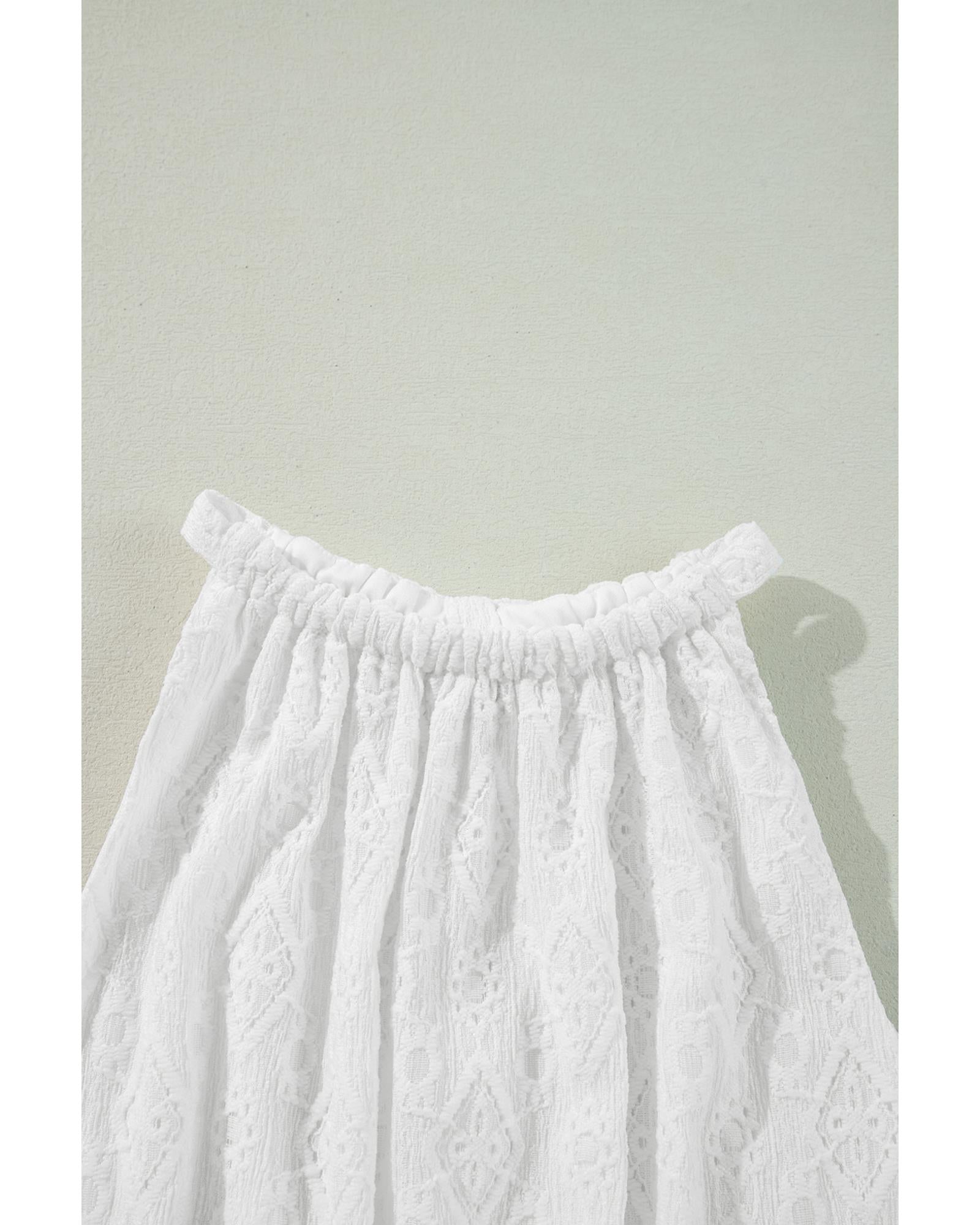 White Lace Sleeveless Knot Hollow Out Back Tied Waist Mini Dress - L 7