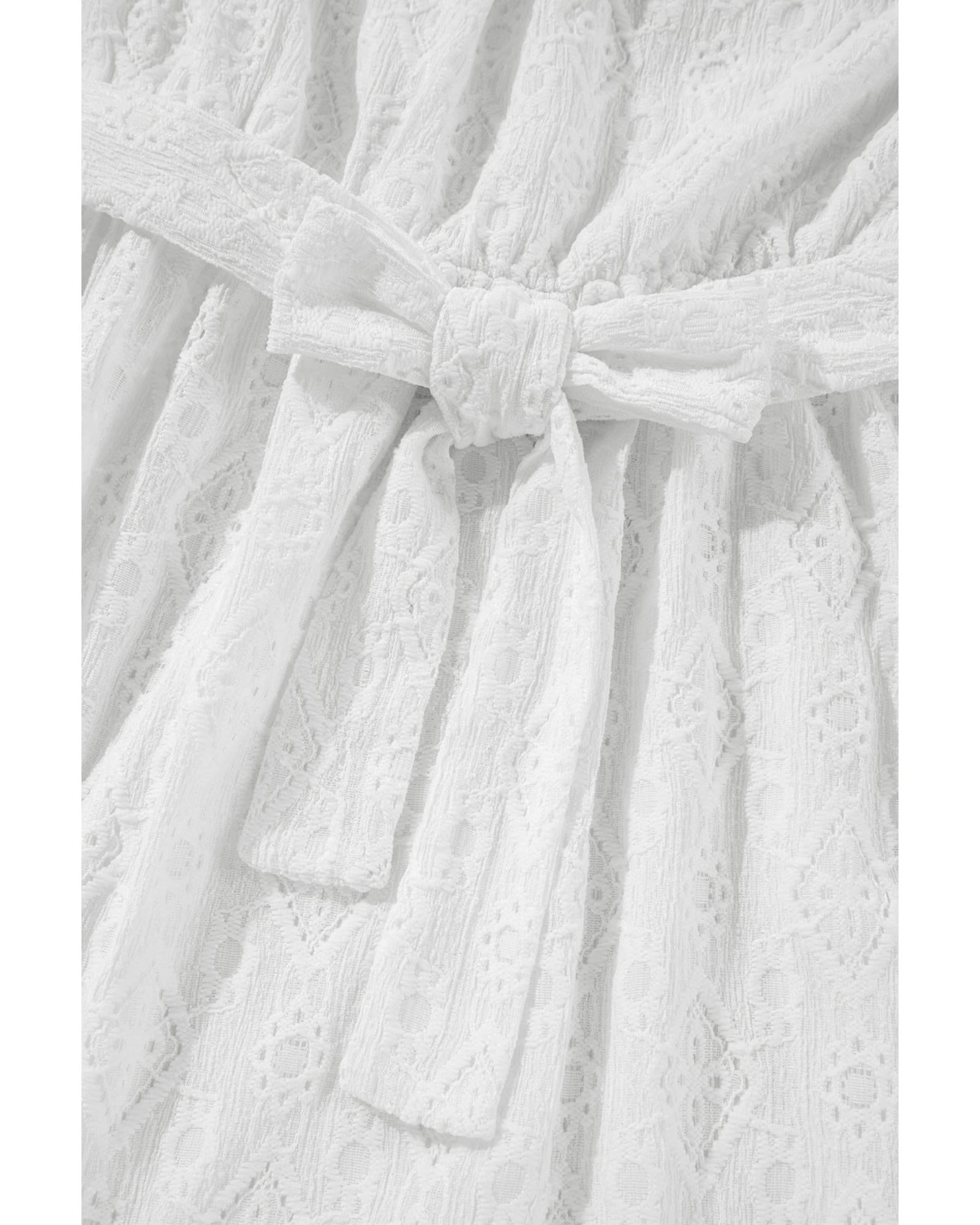 White Lace Sleeveless Knot Hollow Out Back Tied Waist Mini Dress - S 6
