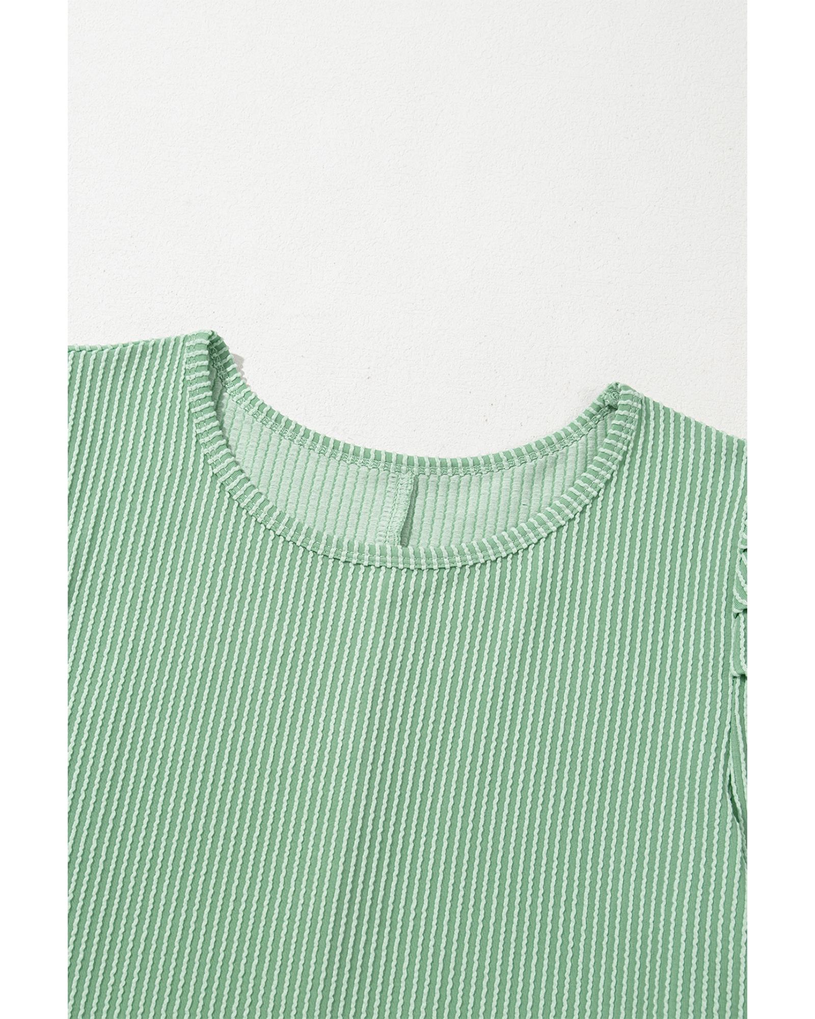 Mint Green Corded Knit Crew Neck Puff Sleeve Shift Mini Dress - L