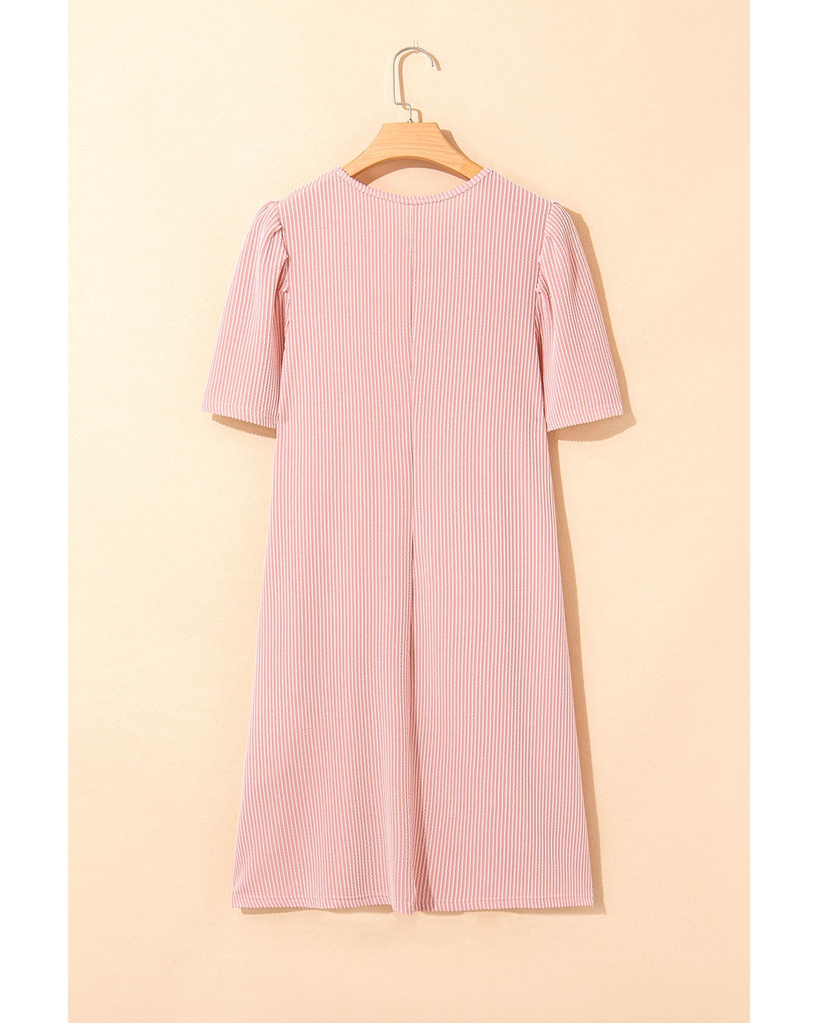 Blossom Corded Knit Crew Neck Puff Sleeve Shift Mini Dress - S 5