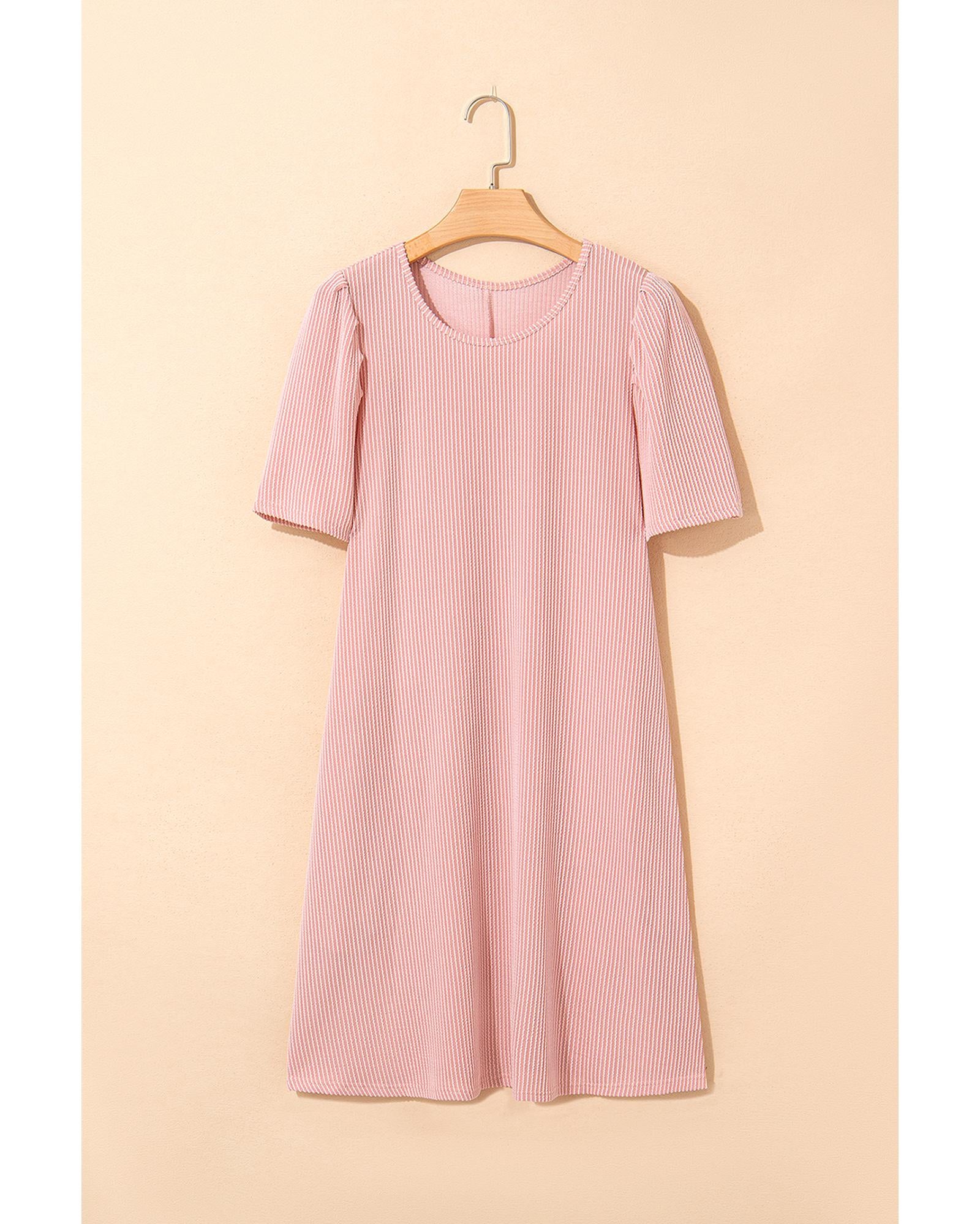 Blossom Corded Knit Crew Neck Puff Sleeve Shift Mini Dress - XL 4