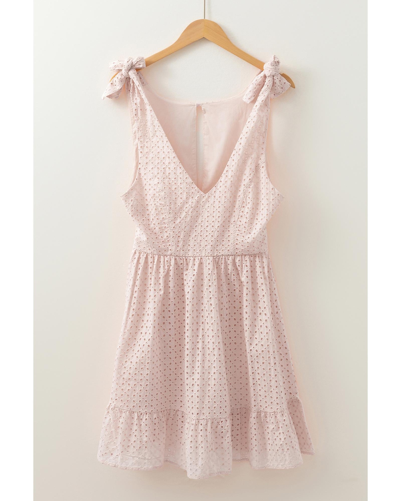 Delicacy Embroidered Eyelets Ruffled Hem Sleeveless Mini Dress - M 6