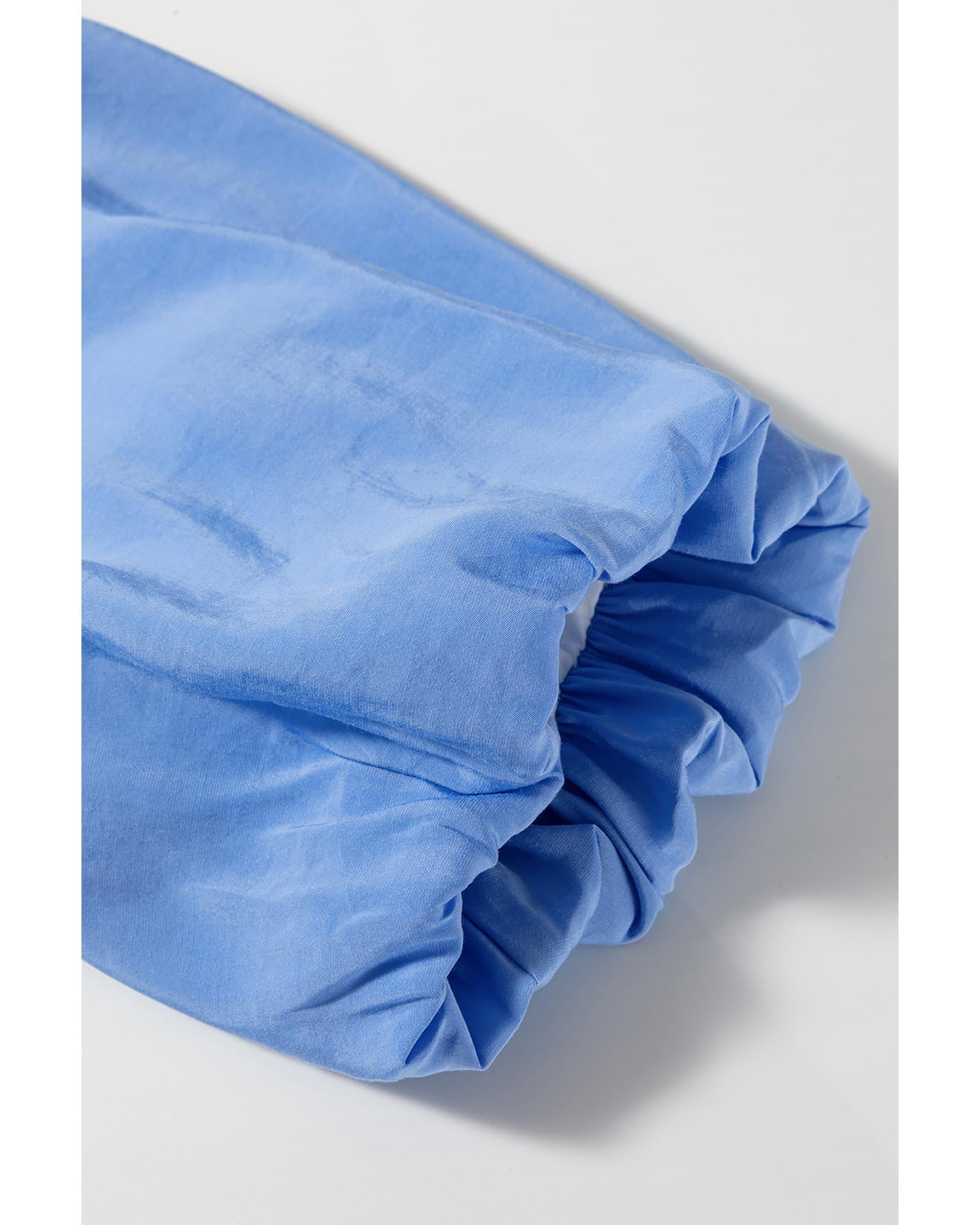 Dark Blue Colorblock Frilled V Neck Puff Half Sleeve Shift Dress - M 5