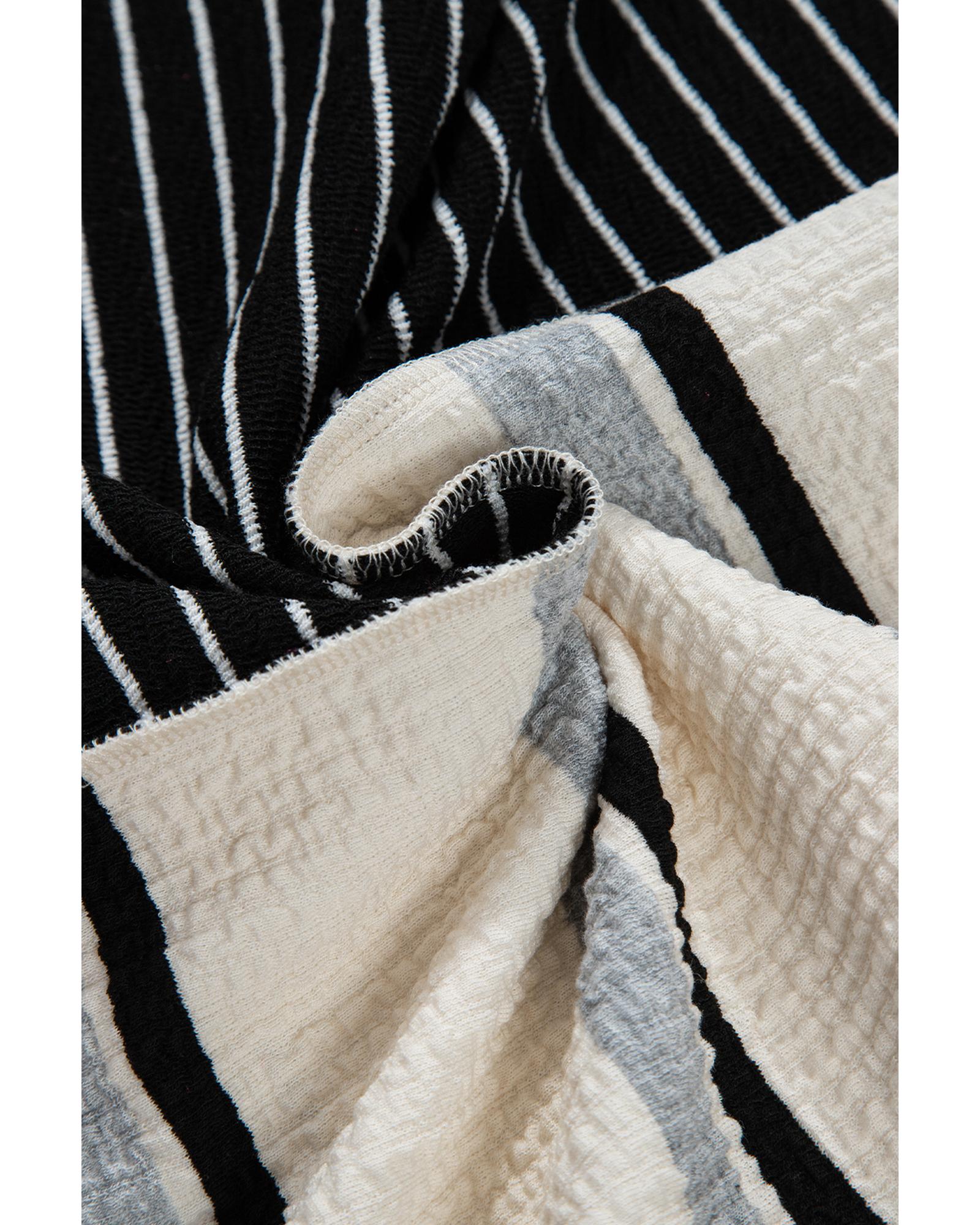 Black Stripe Colorblock Knit Henley Collar Shift Long Sleeve Mini Dress - M 5