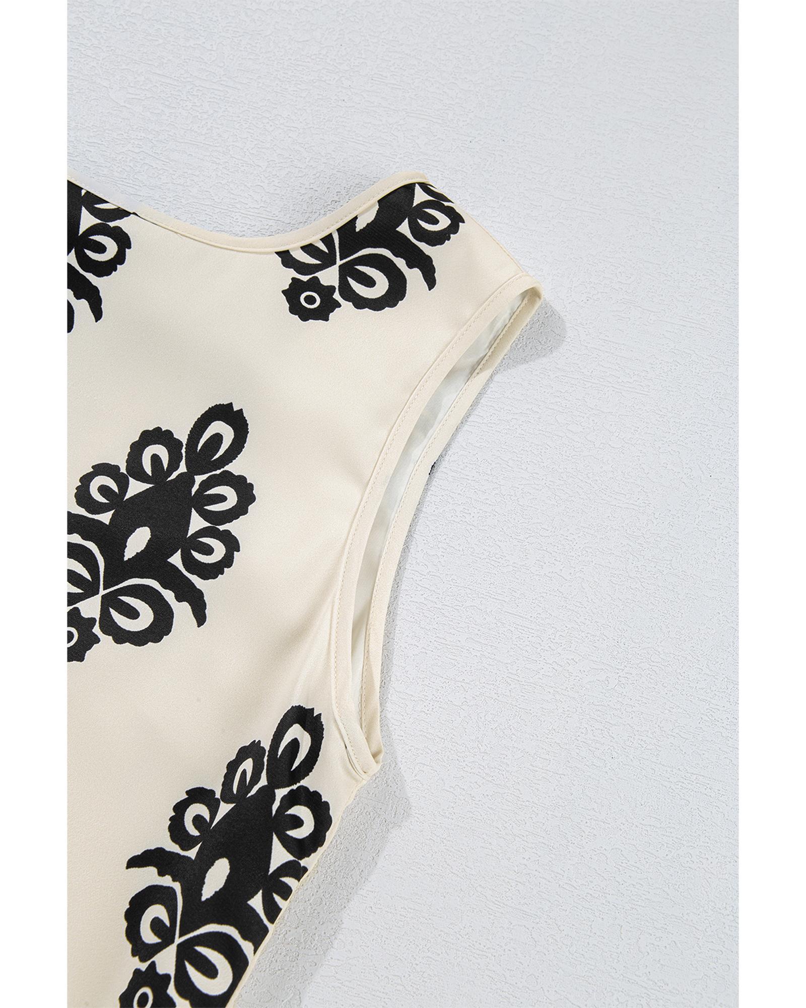 Beige Geometric Printed Sleeveless Hollowed Bowknot Back Mini Dress - S 3