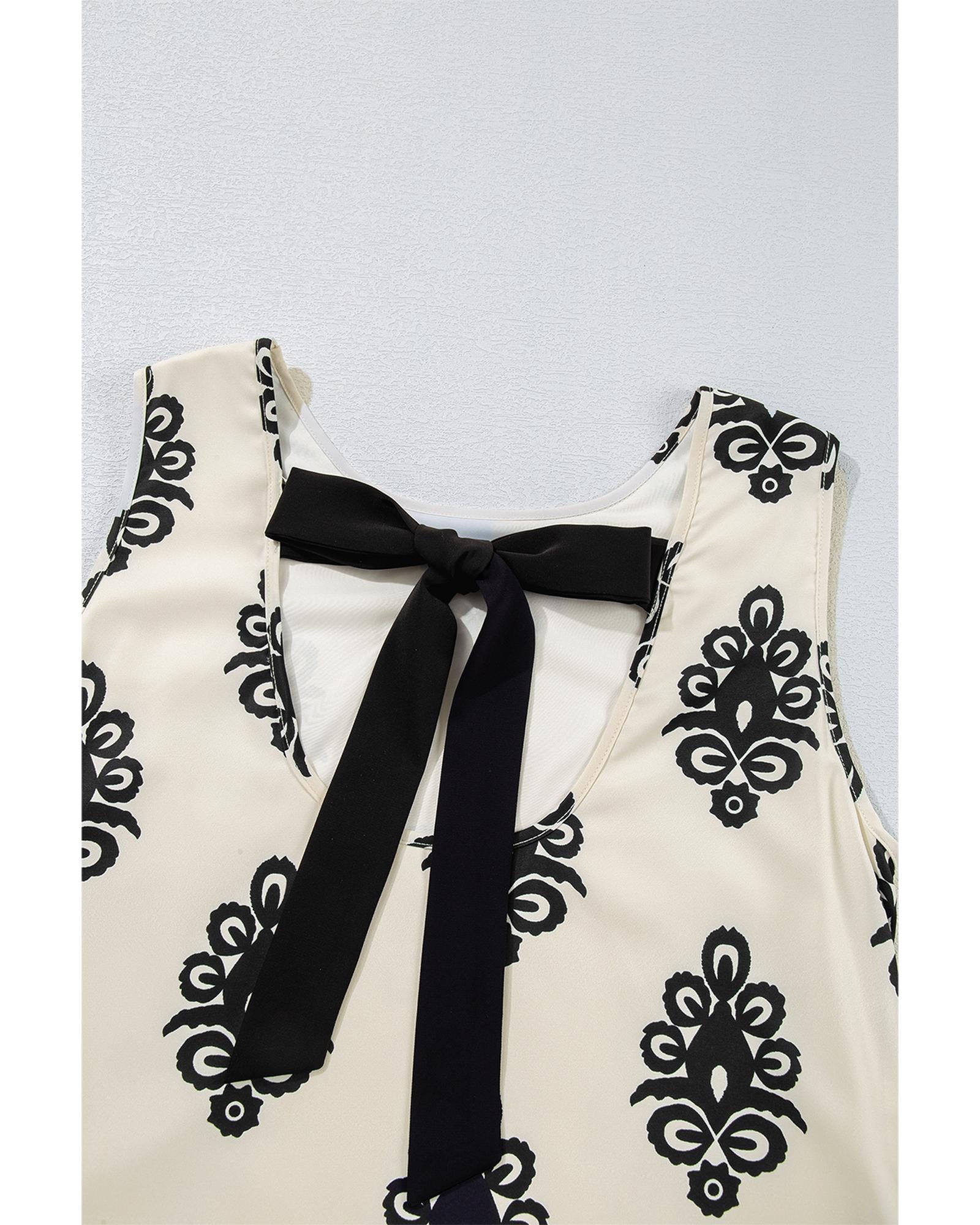 Beige Geometric Printed Sleeveless Hollowed Bowknot Back Mini Dress - S 5