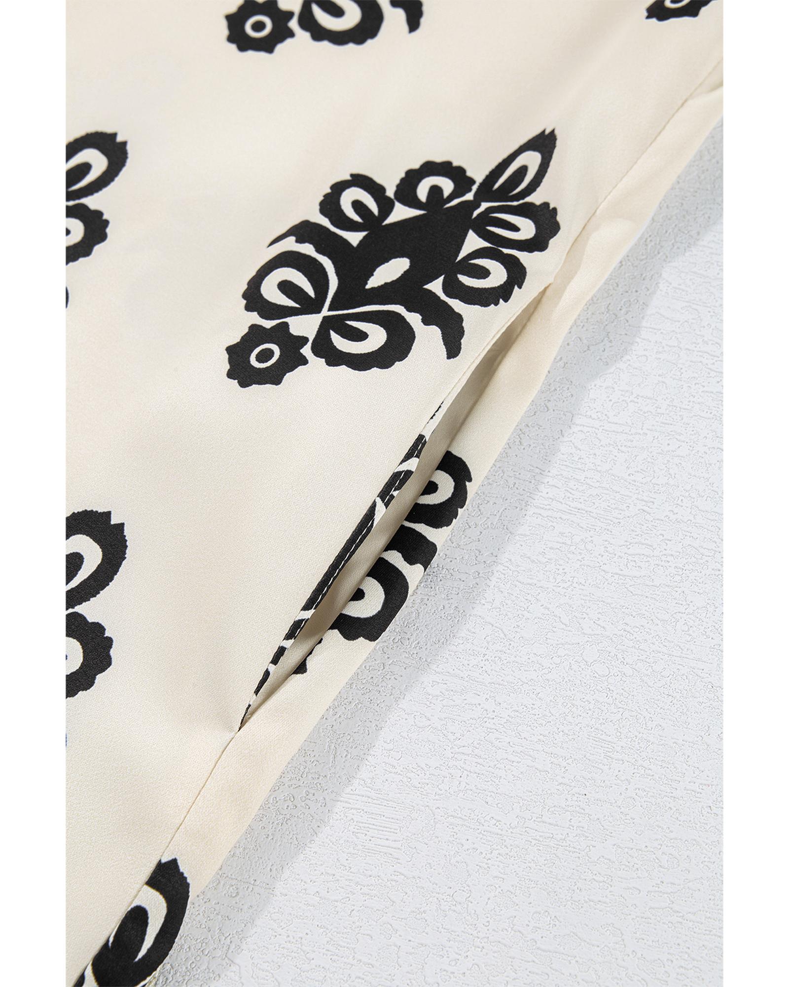 Beige Geometric Printed Sleeveless Hollowed Bowknot Back Mini Dress - S 7