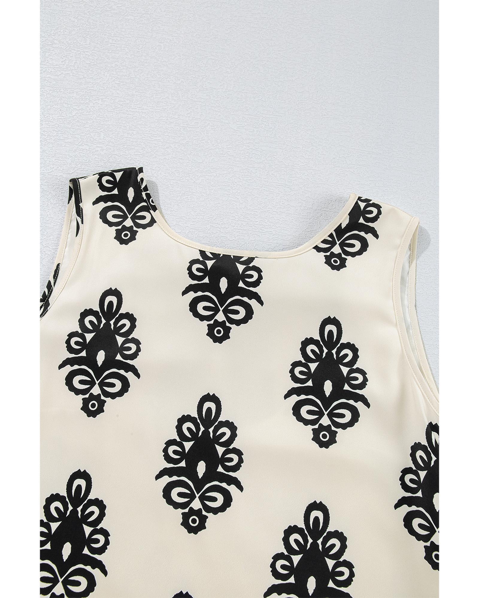 Beige Geometric Printed Sleeveless Hollowed Bowknot Back Mini Dress - XL 4