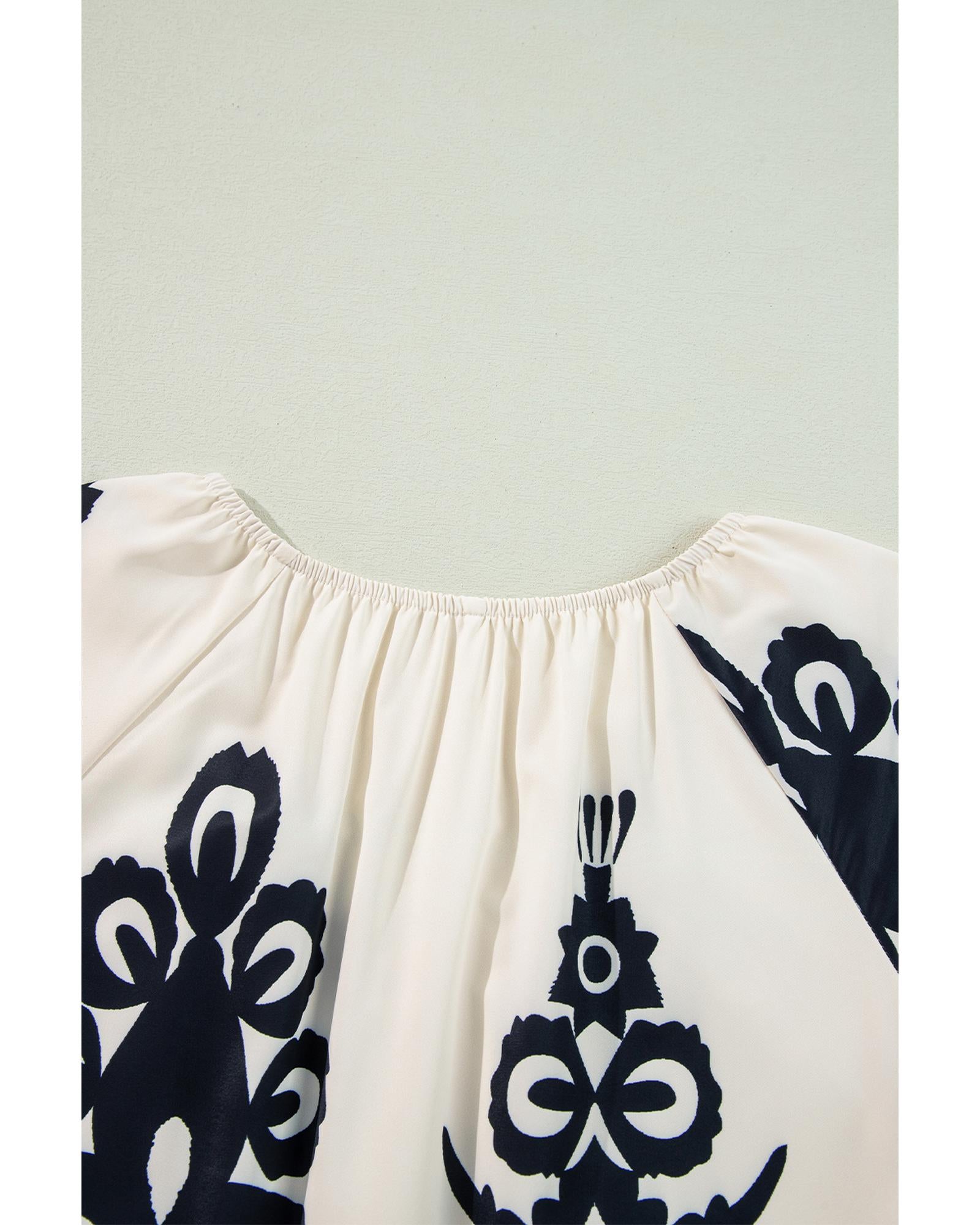 Apricot Western Print Ruffled Short Sleeve Loose Dress - XL 8