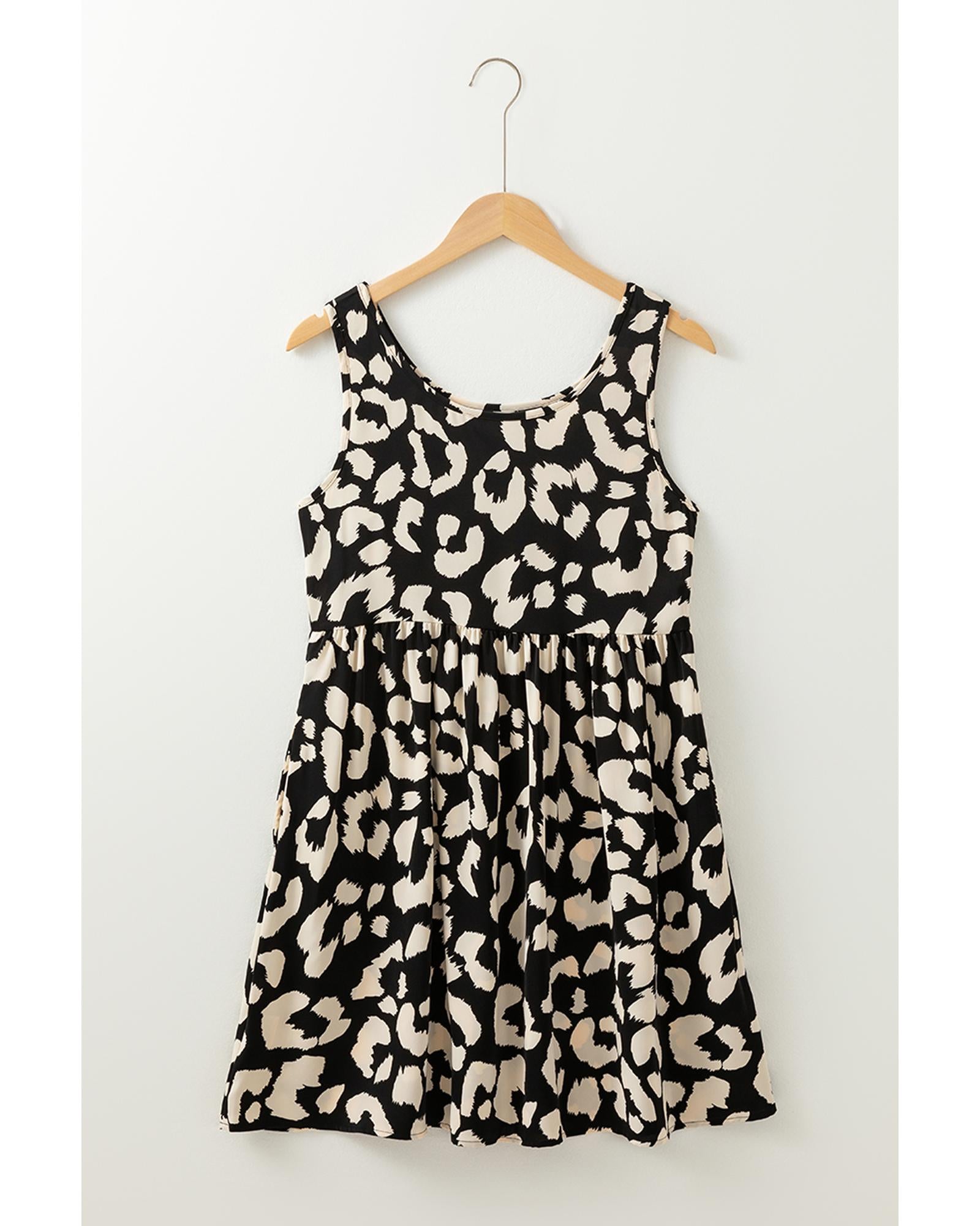 Black Leopard Print U Neck Sleeveless High Waist Dress - M 7