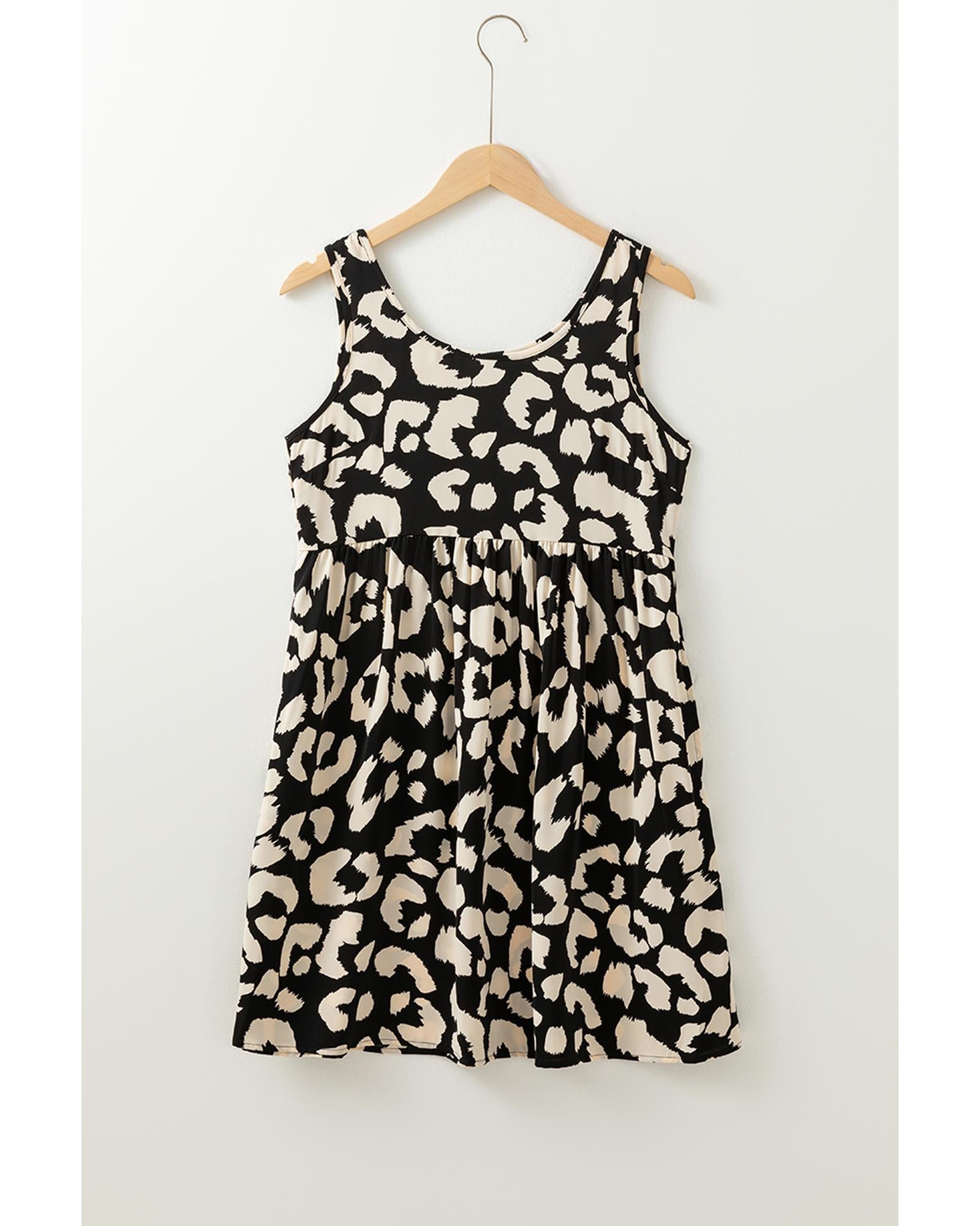 Black Leopard Print U Neck Sleeveless High Waist Dress - M 8
