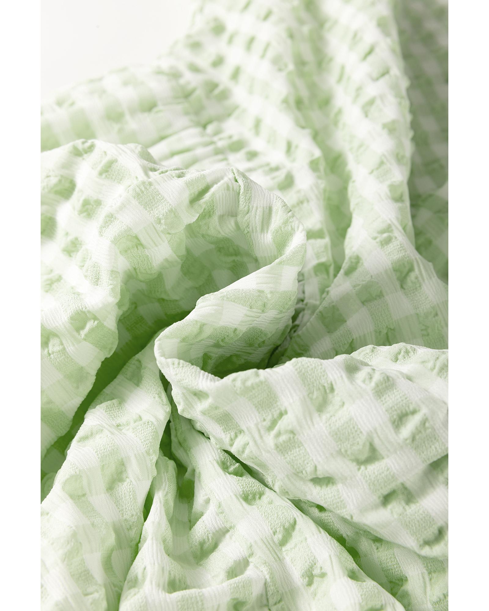 Green Stripe Textured Tiered Short Sleeve Loose Mini Dress - L 8