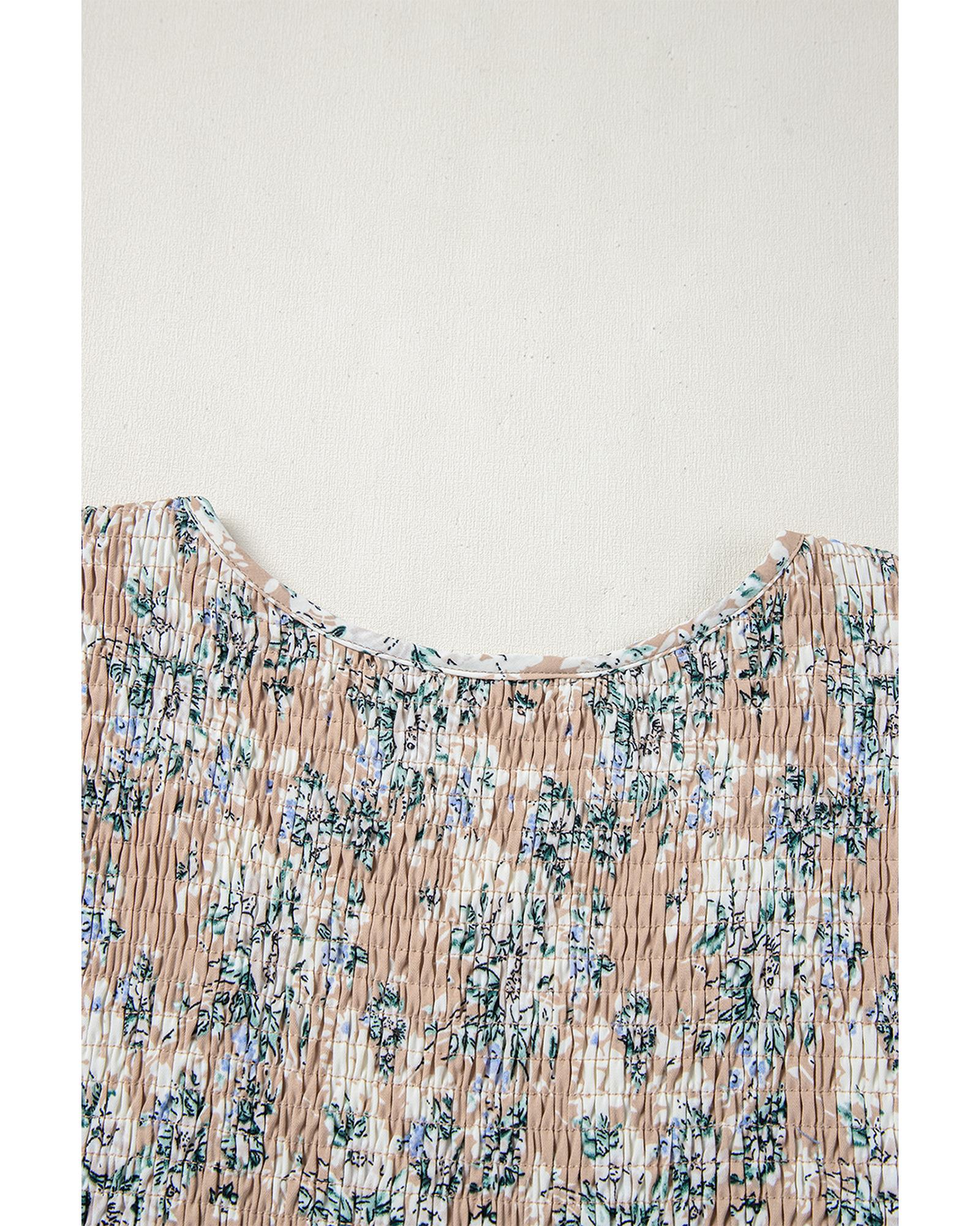 Khaki Maple Grove Floral Smocked Puff Sleeve Long Dress - L 6