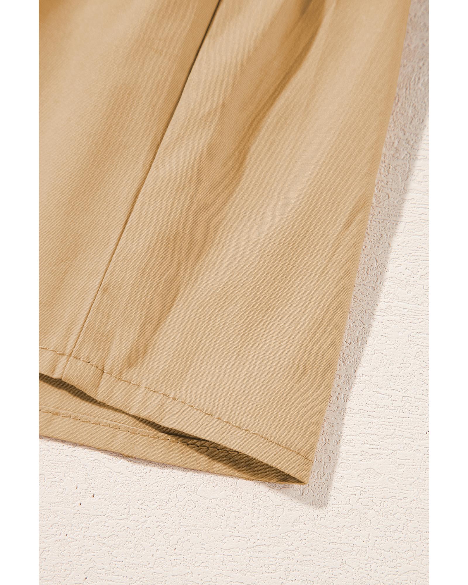 Pale Khaki Contrast Trim Pintuck Puff Sleeve Tied Neck Short Dress - XL 8