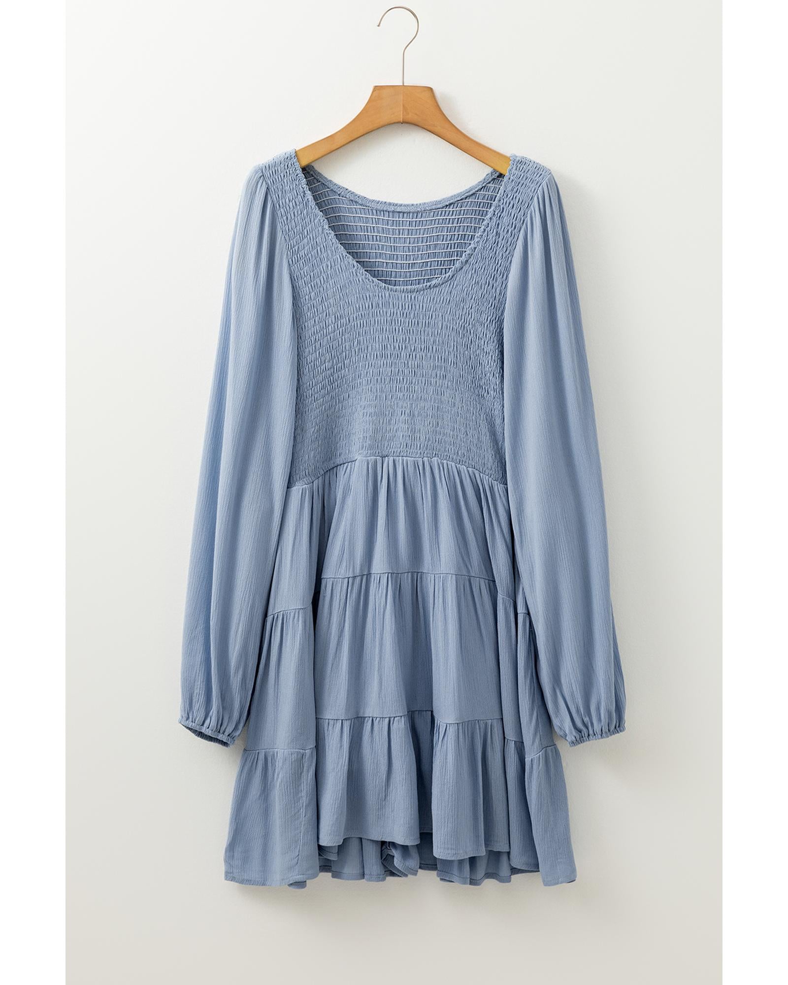 Ashleigh Blue Long Sleeve V Neck Smocked Tiered Mini Dress - M 8
