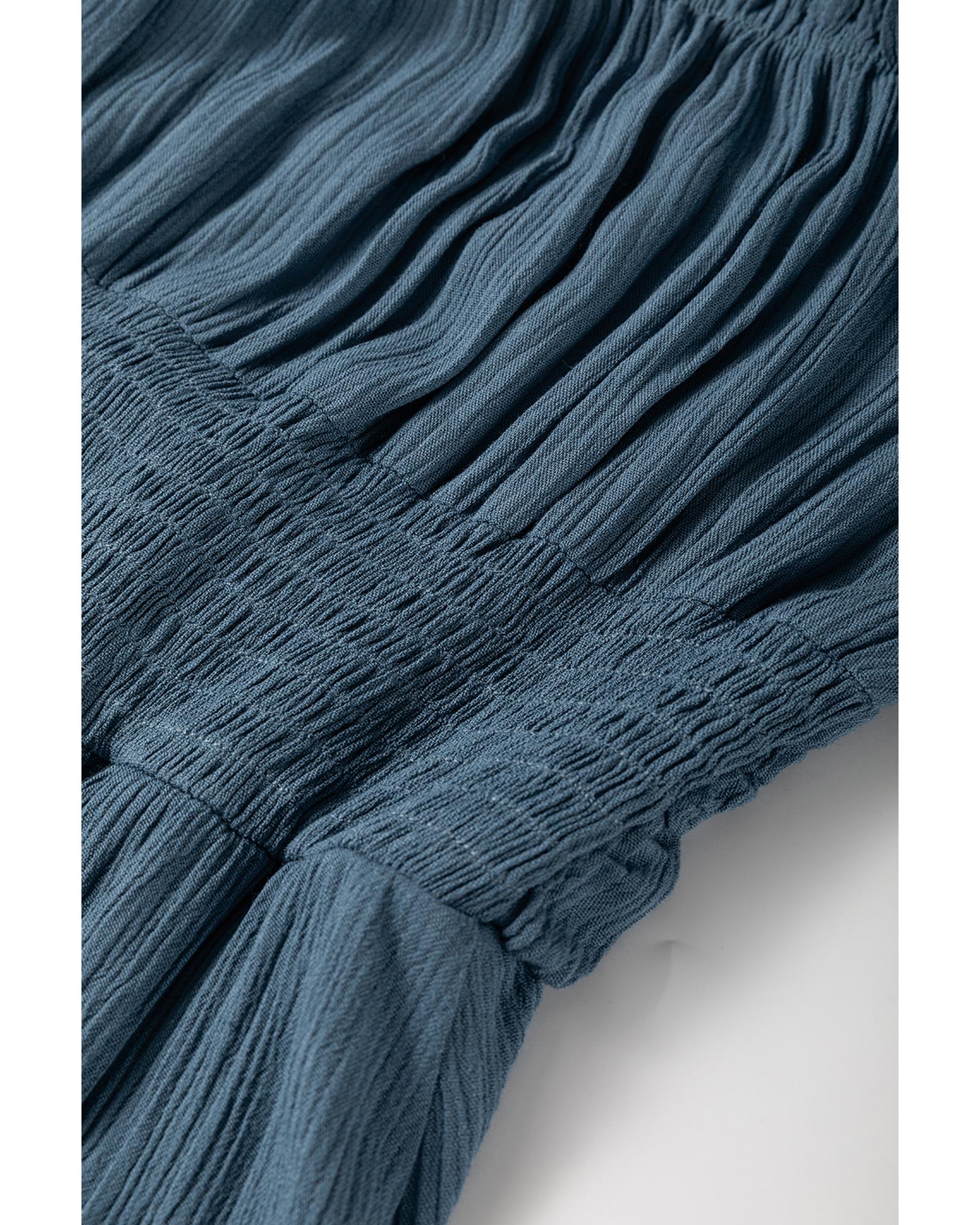 Real Teal Frilled Neckline 3/4 Sleeve Layered Ruched Mini Dress - L 4