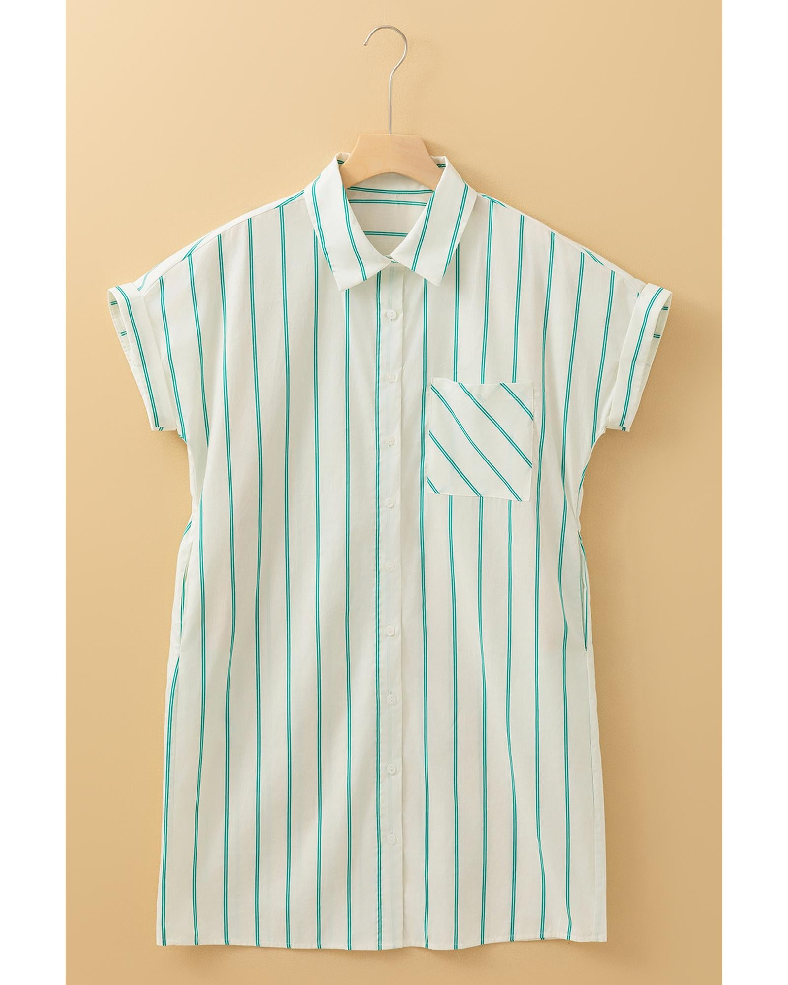 Mint Green St Patricks Striped Wide Short Sleeve Shift Mini Shirt Dress - L 5